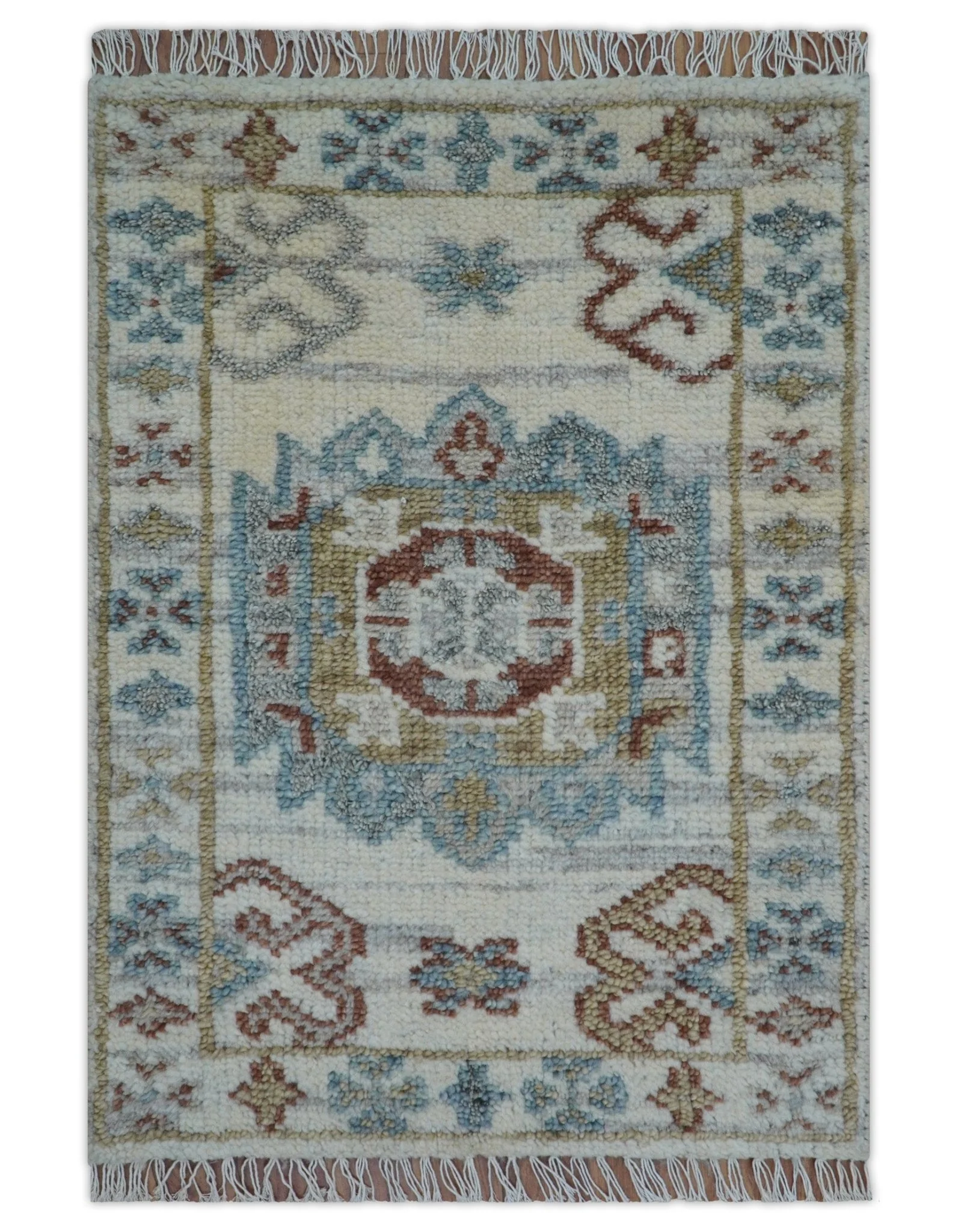 Traditional Design Ivory Hand knotted 2x3 Wool Area Rug - Image 2