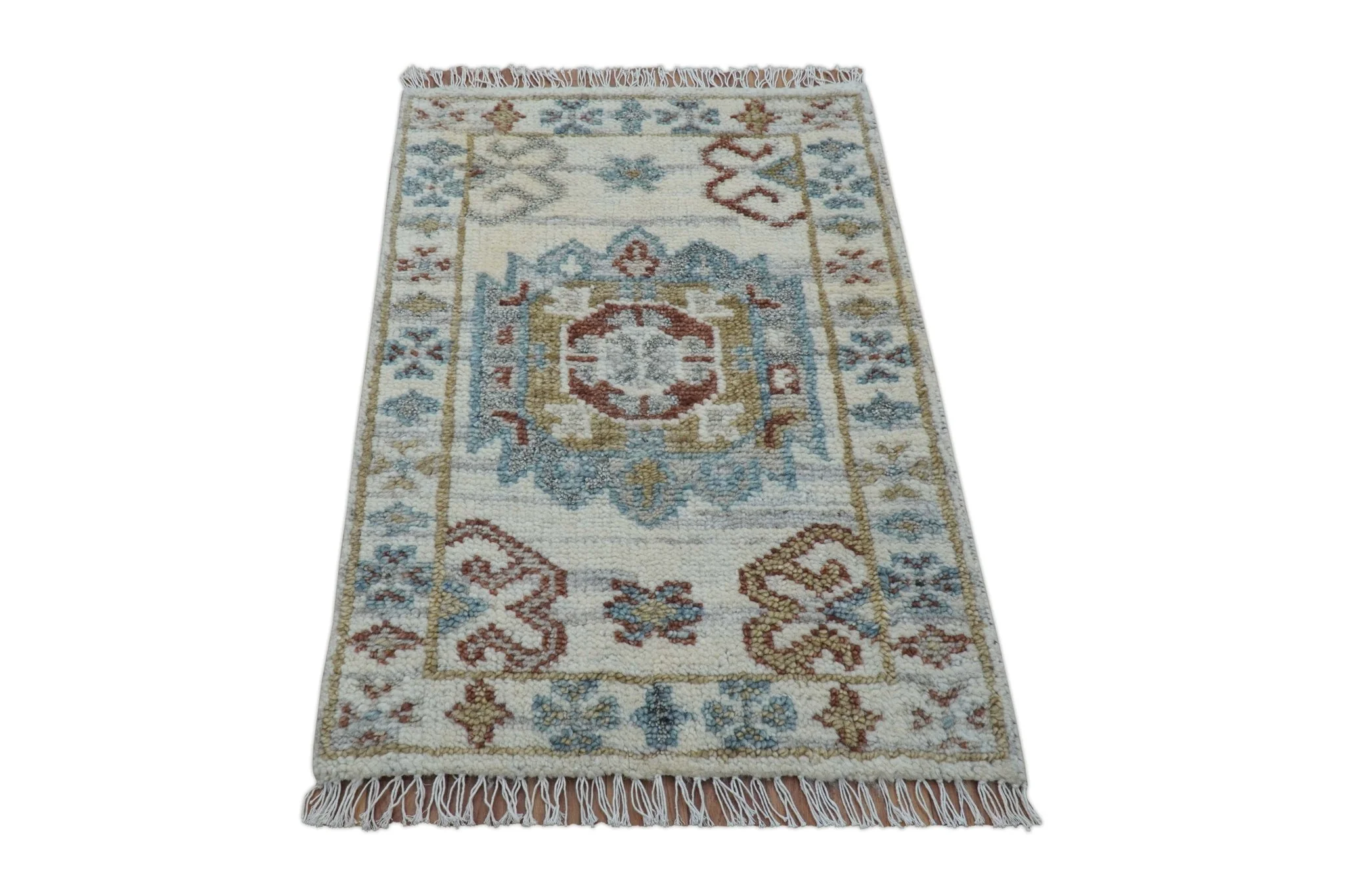 Traditional Design Ivory Hand knotted 2x3 Wool Area Rug - Image 8