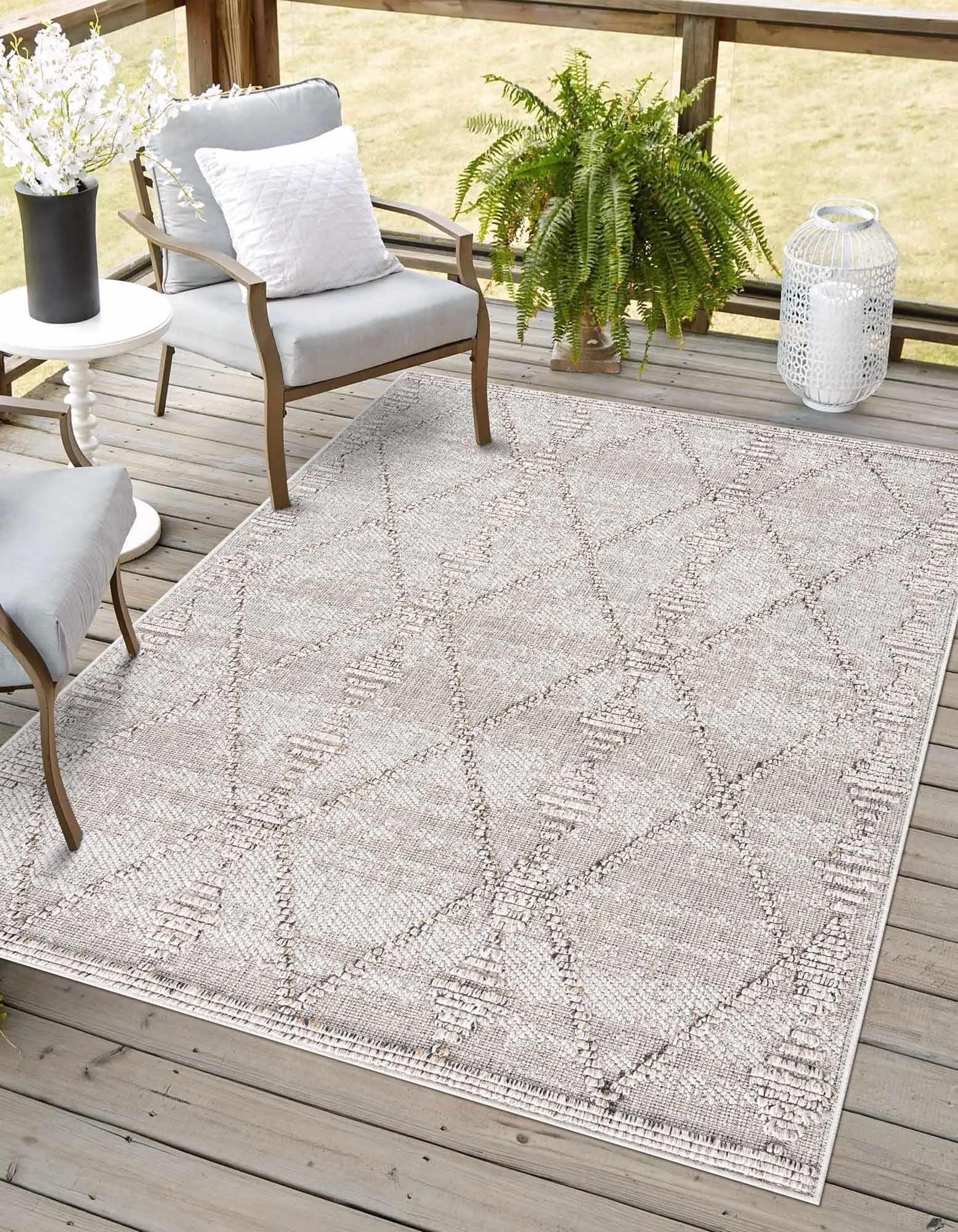 Traditional Tribal Design Beige Medium Pile Outdoor Area Rug - Image 4