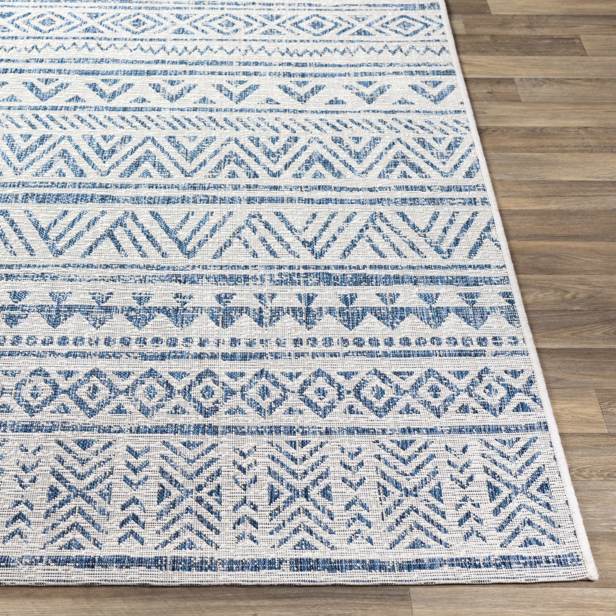 Traditional Tribal look Ivory and Blue Indoor and Outdoor Area Rug - Image 10