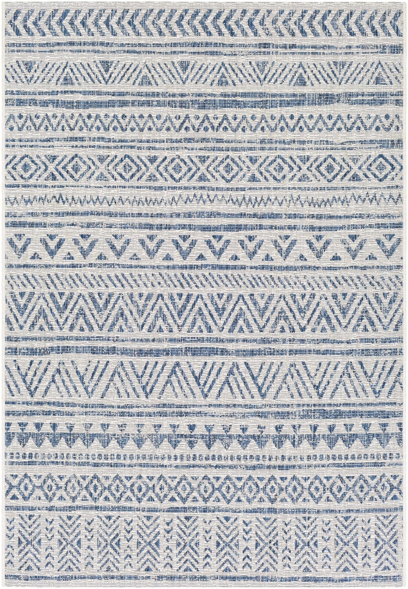 Traditional Tribal look Ivory and Blue Indoor and Outdoor Area Rug - Image 12