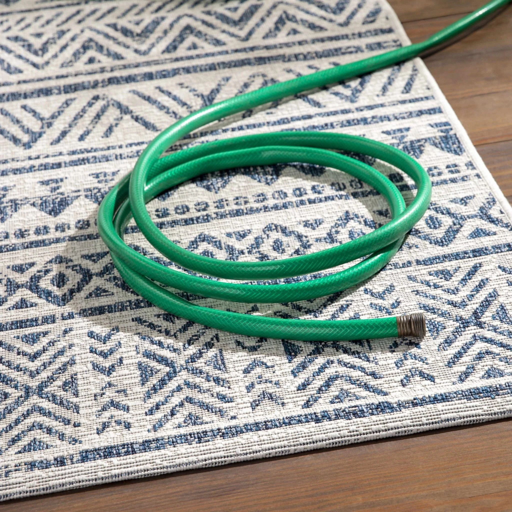 Traditional Tribal look Ivory and Blue Indoor and Outdoor Area Rug - Image 14