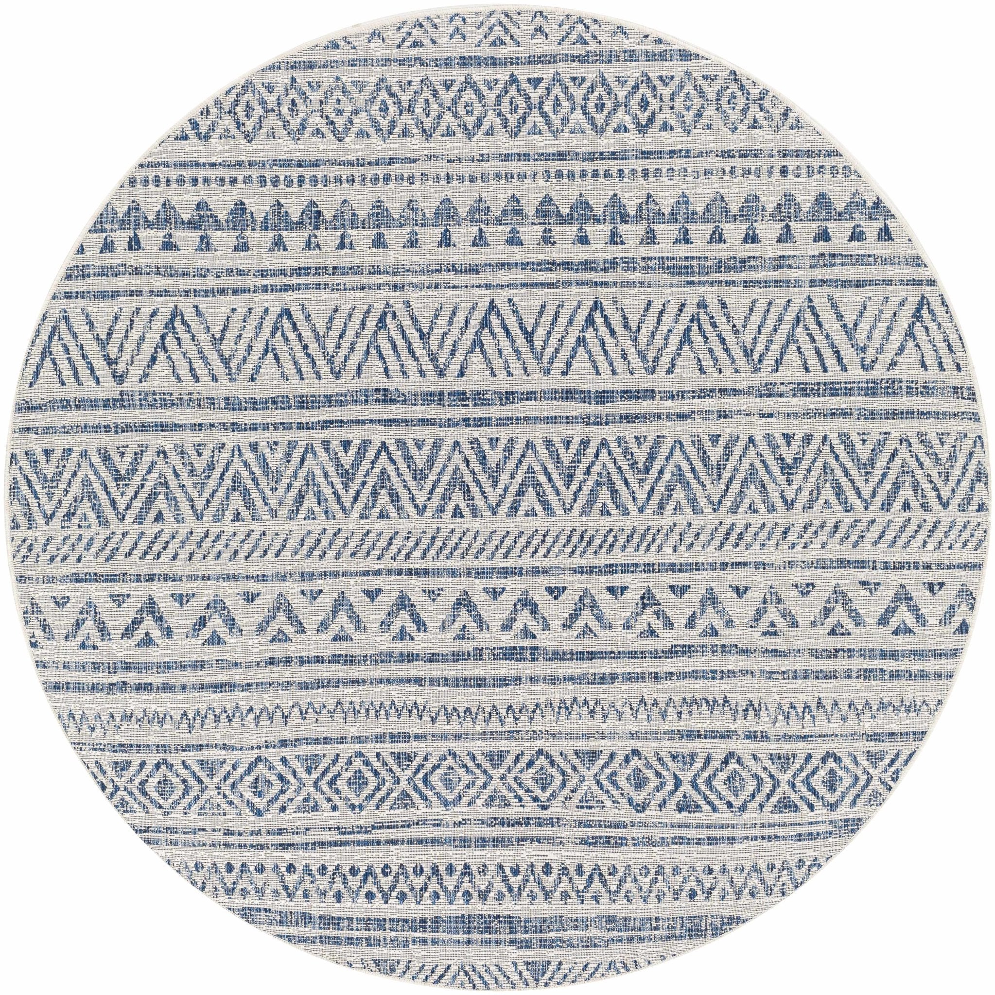 Traditional Tribal look Ivory and Blue Indoor and Outdoor Area Rug - Image 4