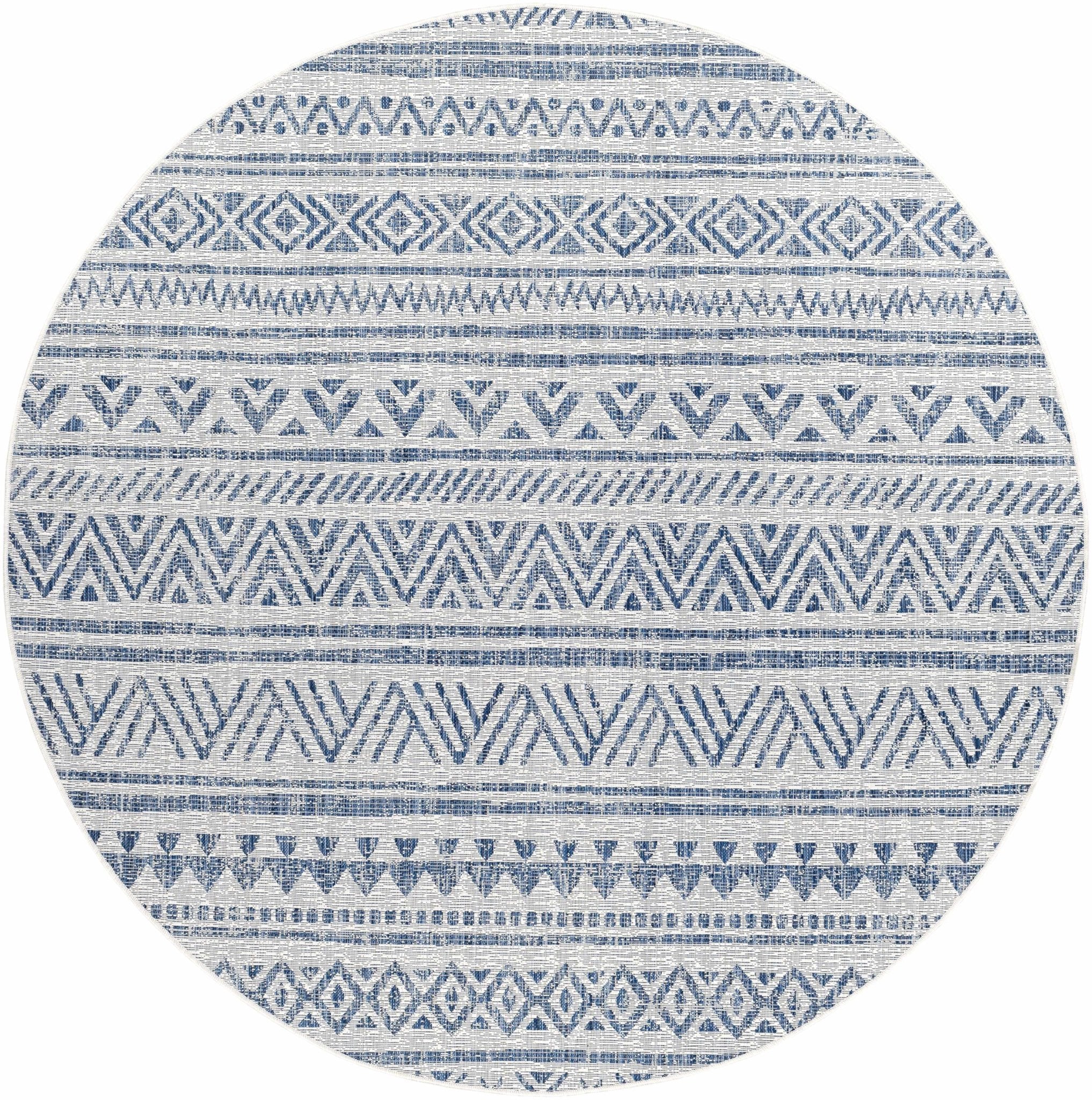 Traditional Tribal look Ivory and Blue Indoor and Outdoor Area Rug - Image 5