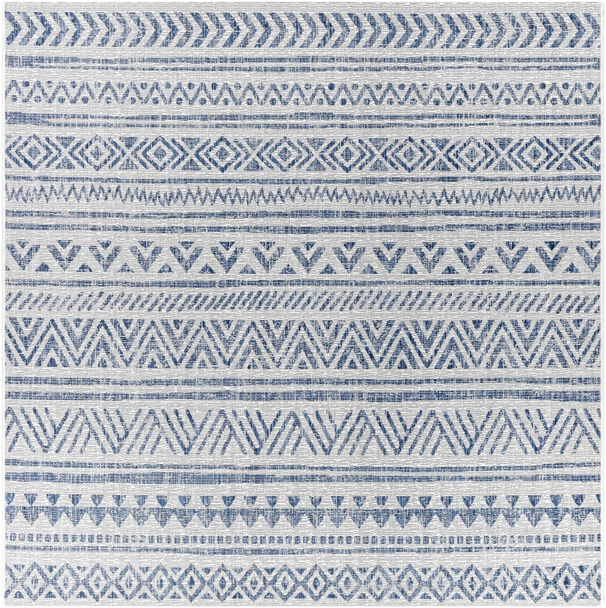 Traditional Tribal look Ivory and Blue Indoor and Outdoor Area Rug - Image 6