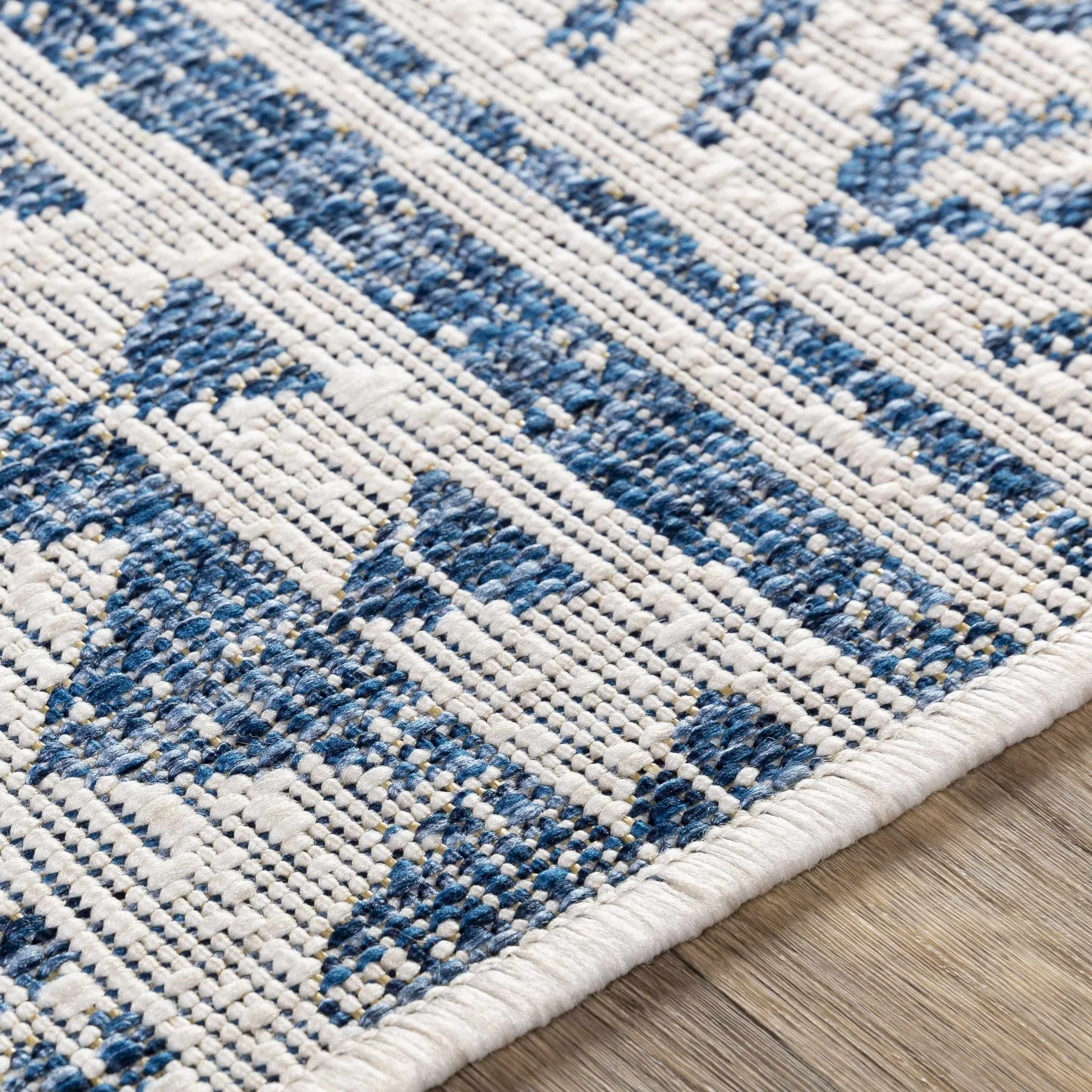 Traditional Tribal look Ivory and Blue Indoor and Outdoor Area Rug - Image 7