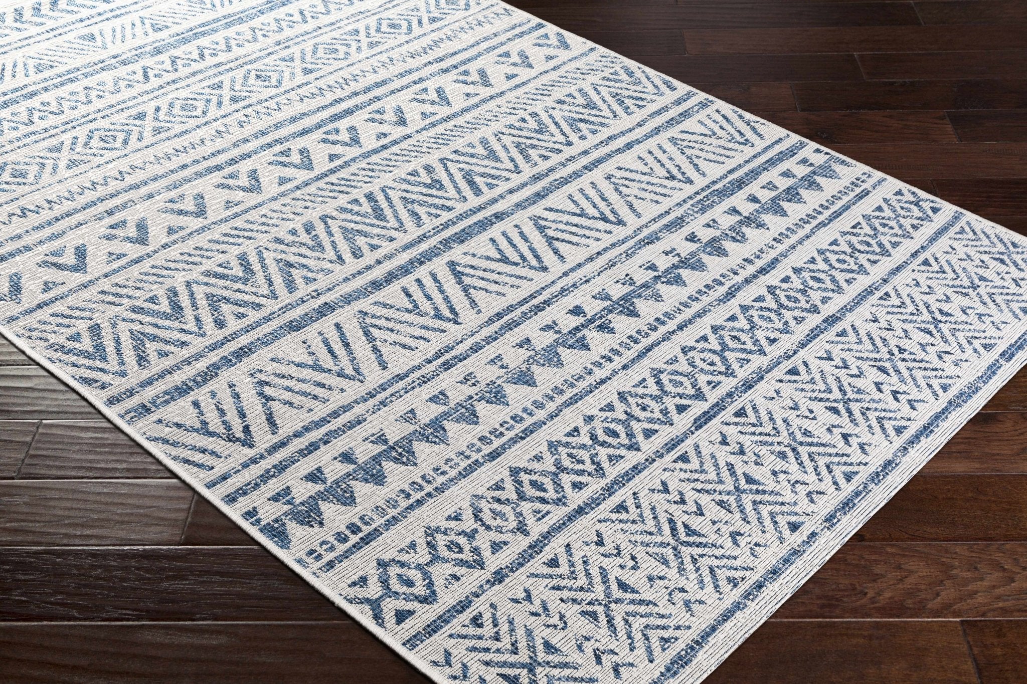 Traditional Tribal look Ivory and Blue Indoor and Outdoor Area Rug - Image 9