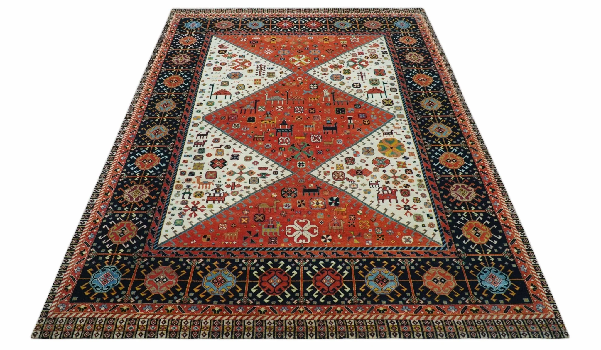 Traditional Tribal Rust And Ivory 8x11 Hand Knotted wool Area Rug - Image 10