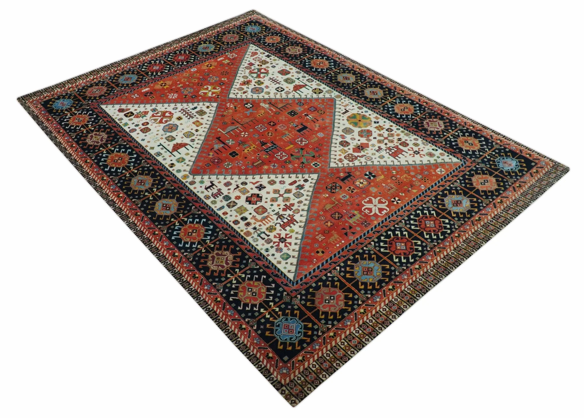 Traditional Tribal Rust And Ivory 8x11 Hand Knotted wool Area Rug - Image 11