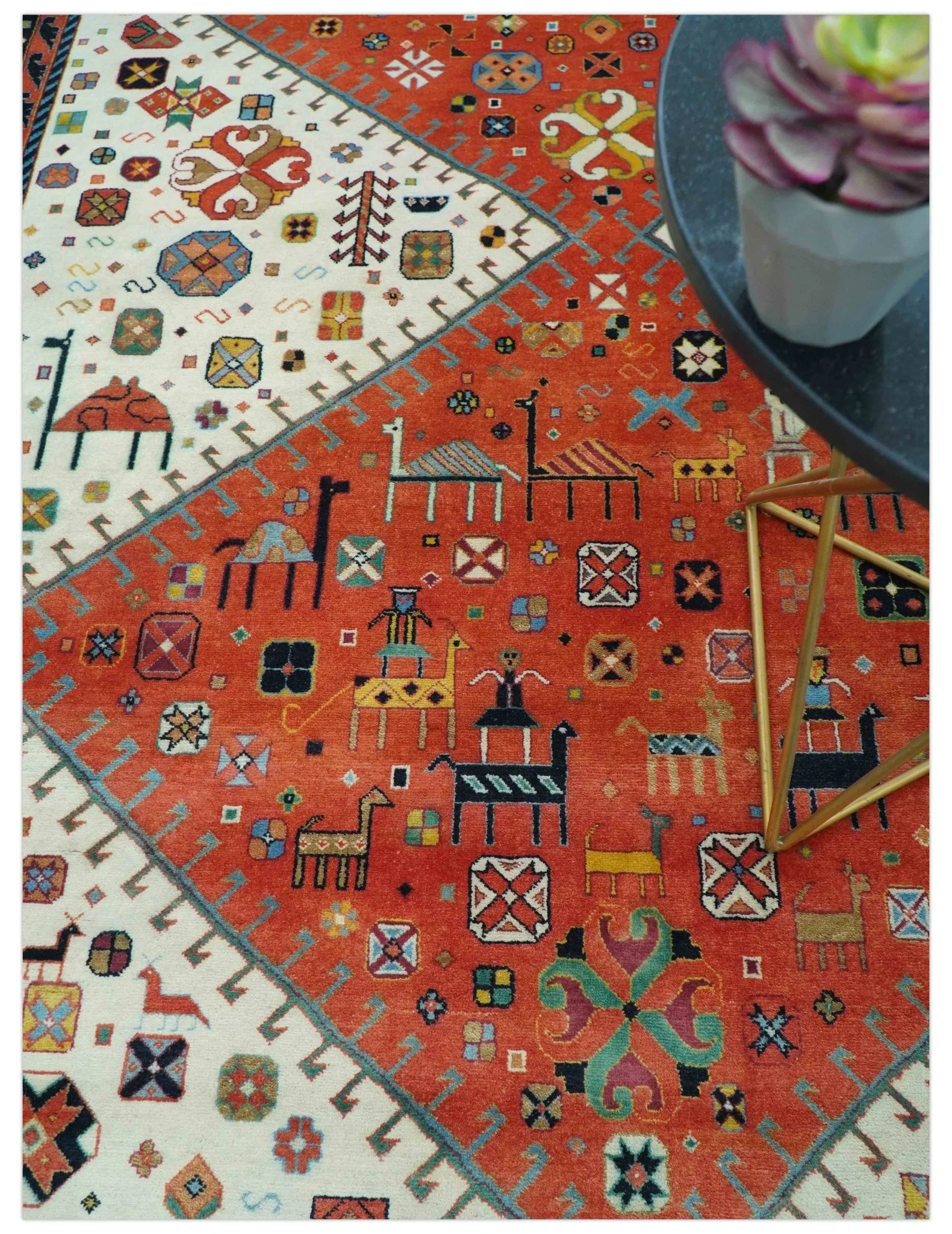Traditional Tribal Rust And Ivory 8x11 Hand Knotted wool Area Rug - Image 3