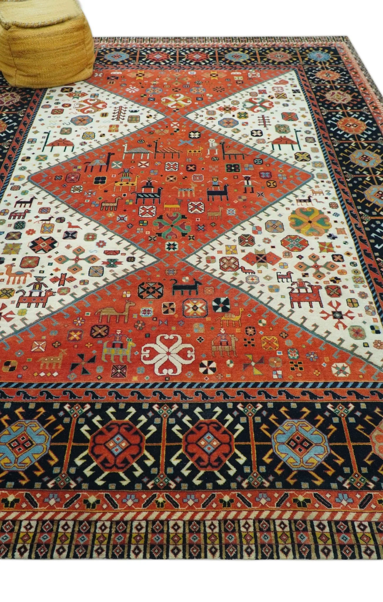 Traditional Tribal Rust And Ivory 8x11 Hand Knotted wool Area Rug - Image 9