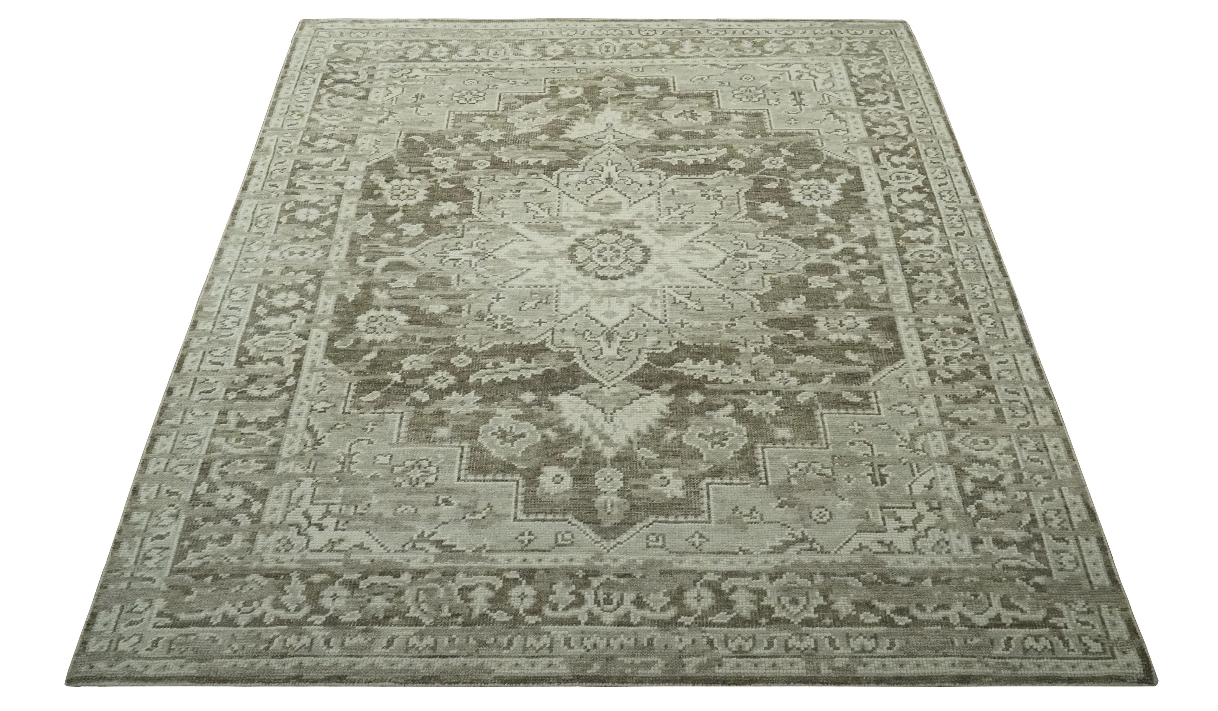 Traditional Turkish Design Beige And Brown Hand Knotted Custom Made wool rug - Image 10