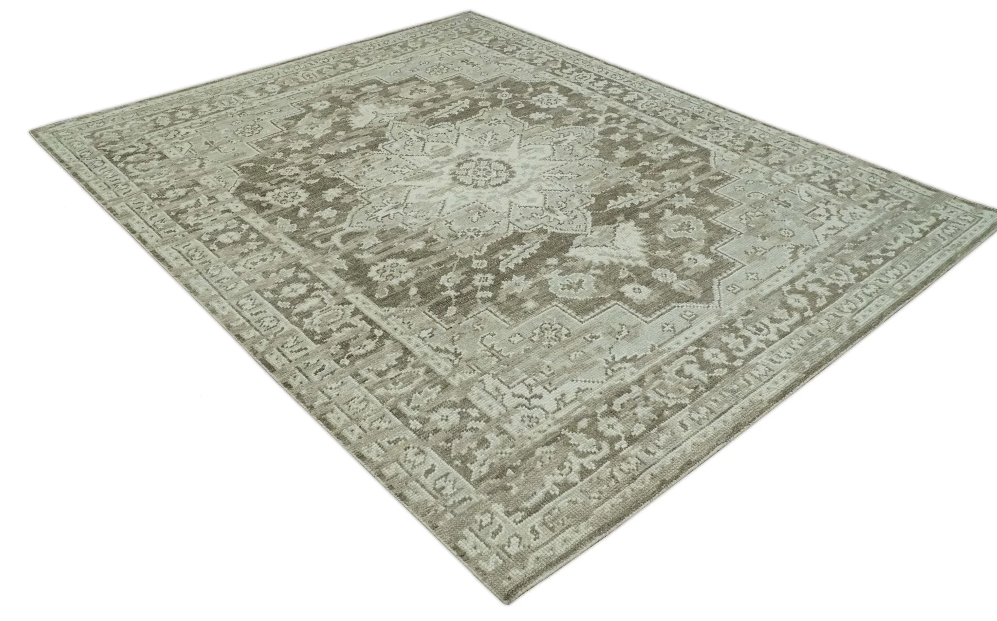 Traditional Turkish Design Beige And Brown Hand Knotted Custom Made wool rug - Image 11