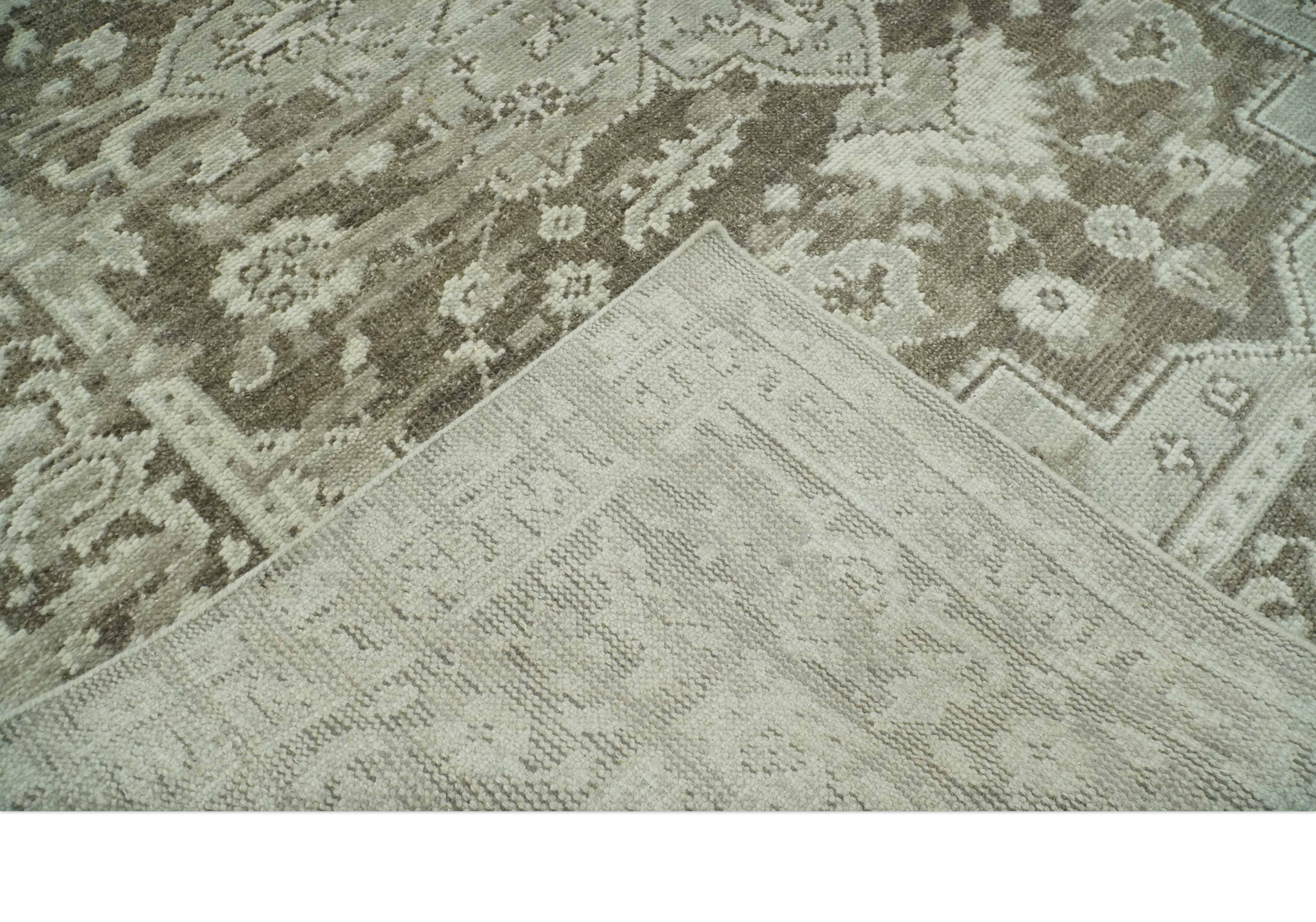 Traditional Turkish Design Beige And Brown Hand Knotted Custom Made wool rug - Image 4