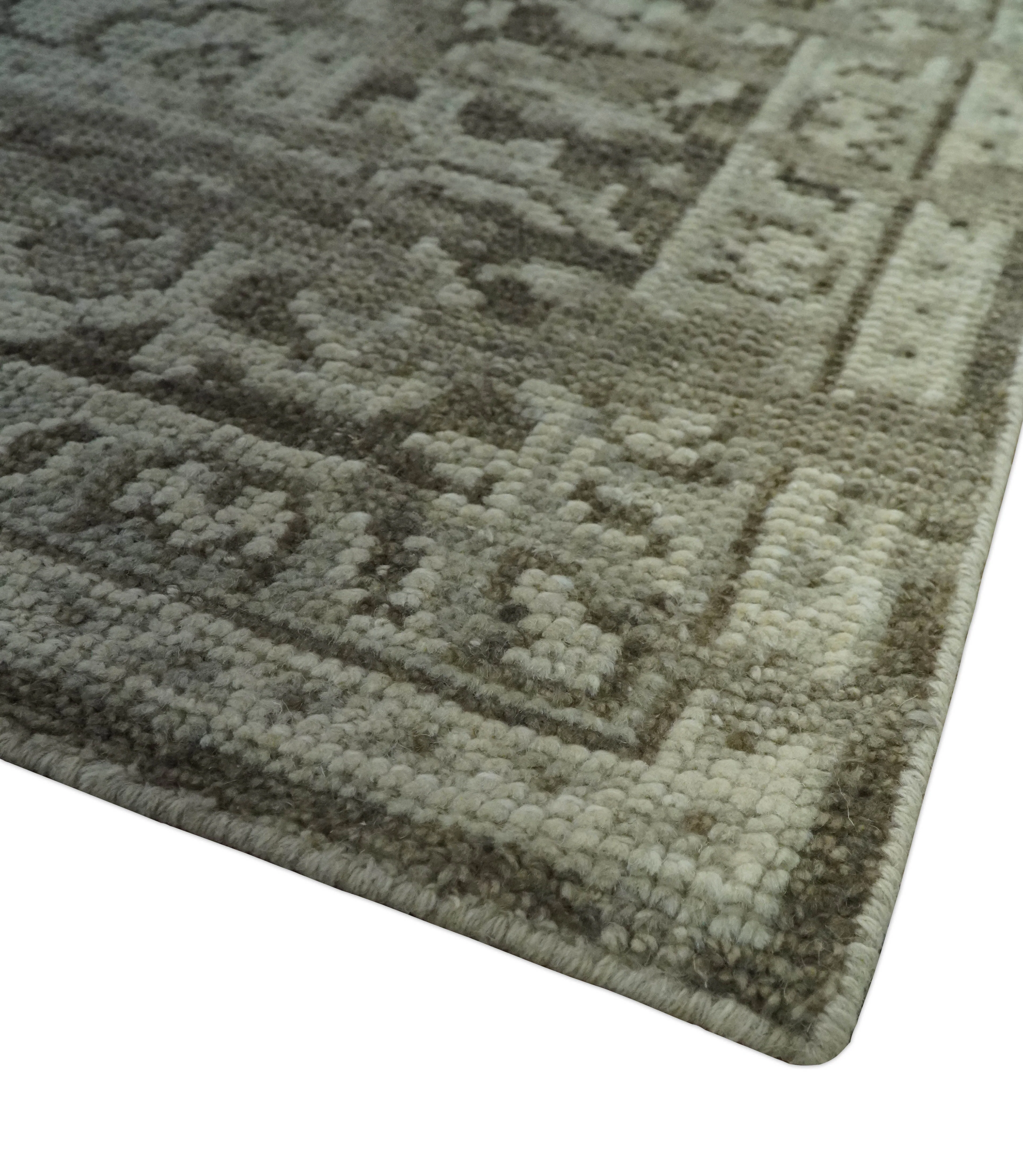 Traditional Turkish Design Beige And Brown Hand Knotted Custom Made wool rug - Image 5