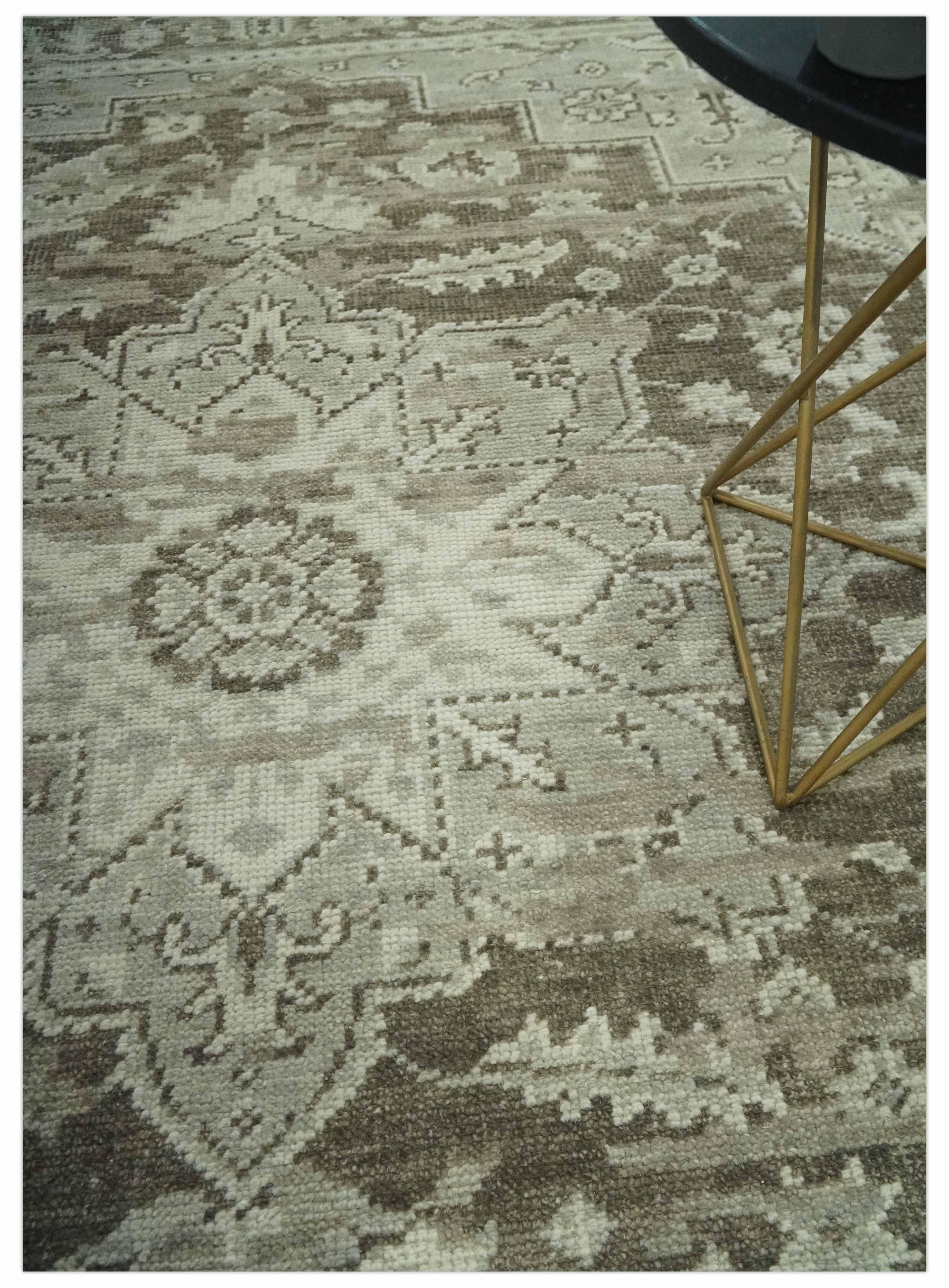 Traditional Turkish Design Beige And Brown Hand Knotted Custom Made wool rug - Image 8
