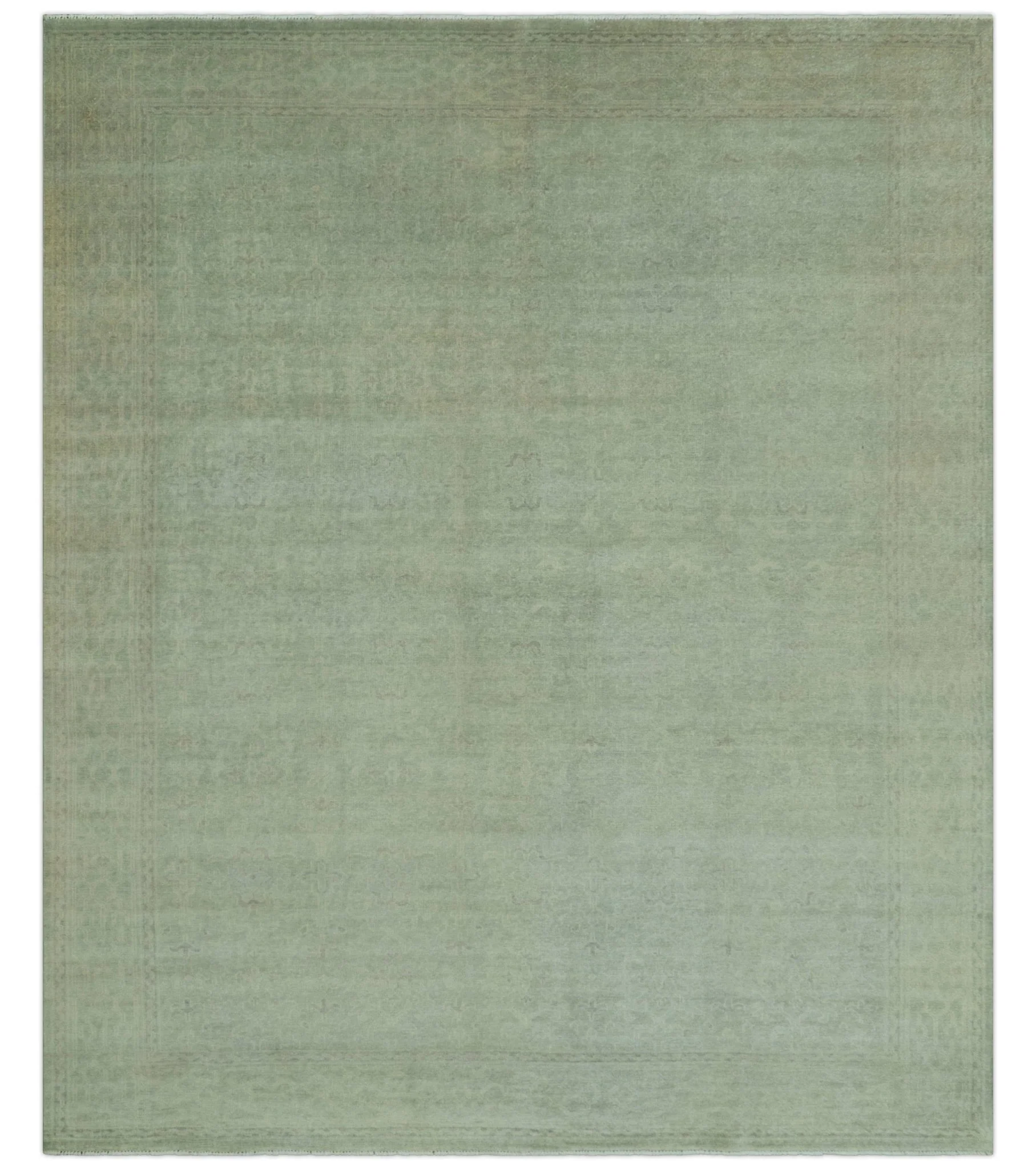 Traditional Turkish Fine Blue And Beige 9.7x12 Hand Knotted Wool Rug - Image 10