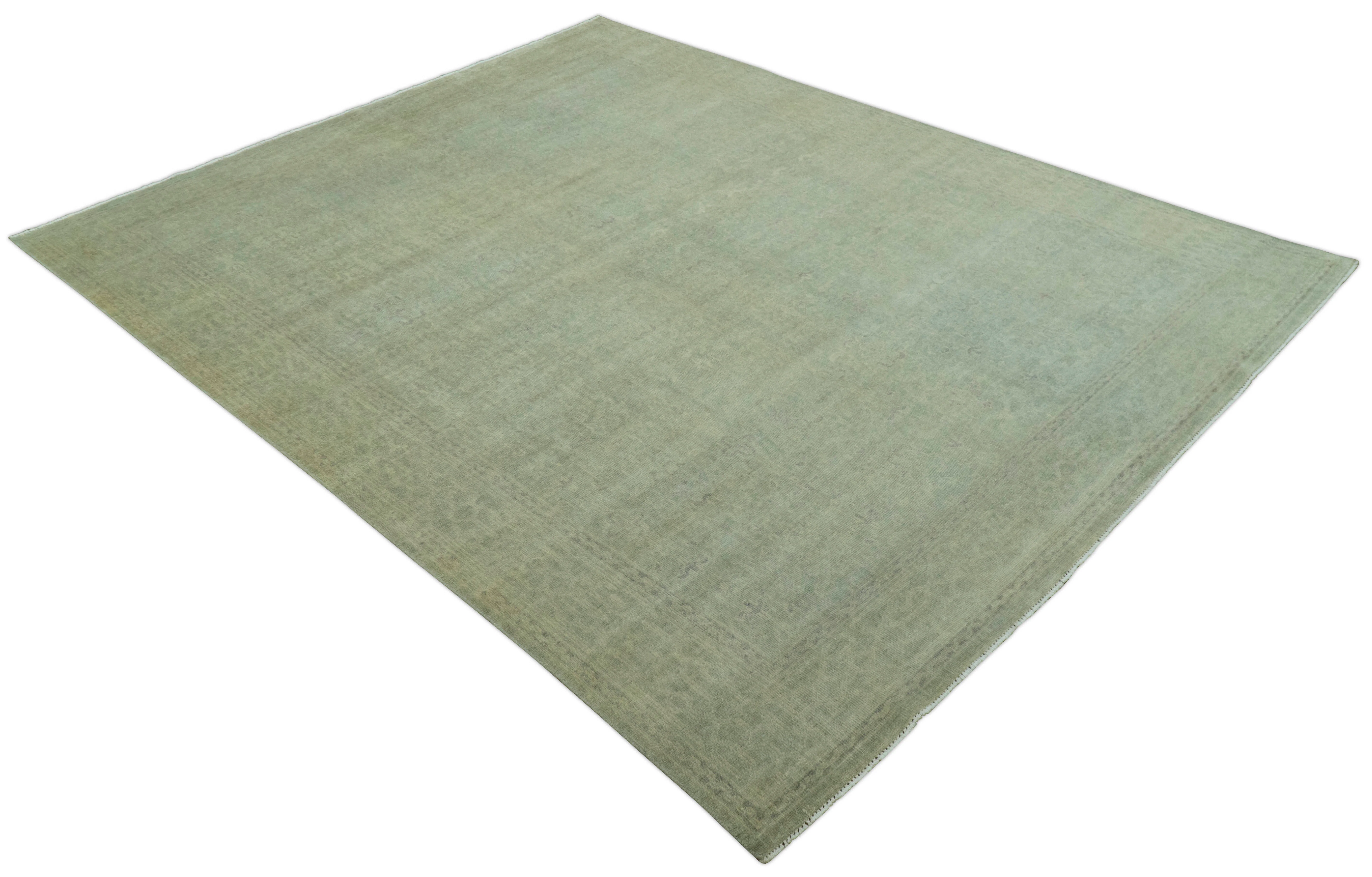 Traditional Turkish Fine Blue And Beige 9.7x12 Hand Knotted Wool Rug - Image 11