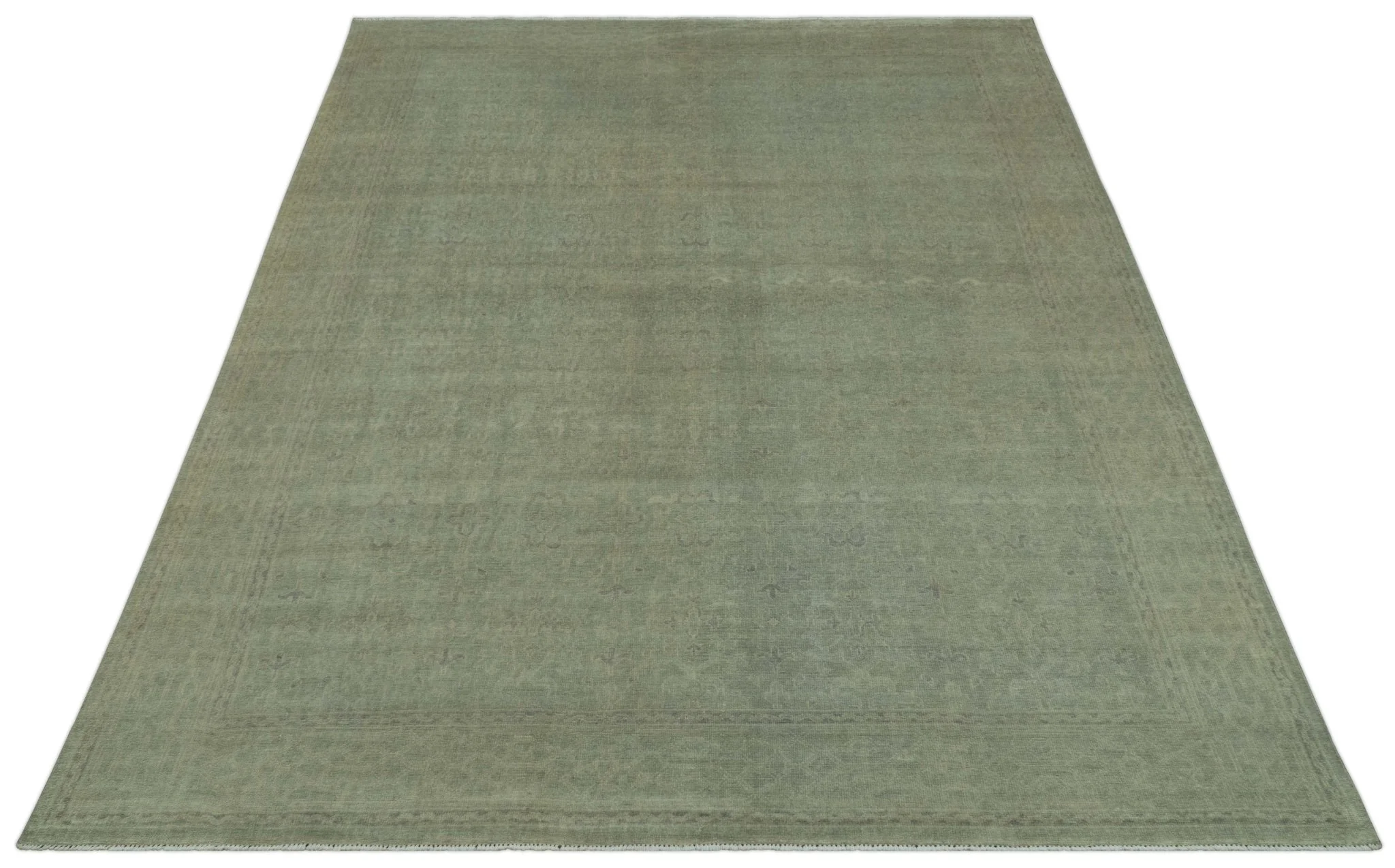 Traditional Turkish Fine Blue And Beige 9.7x12 Hand Knotted Wool Rug - Image 12