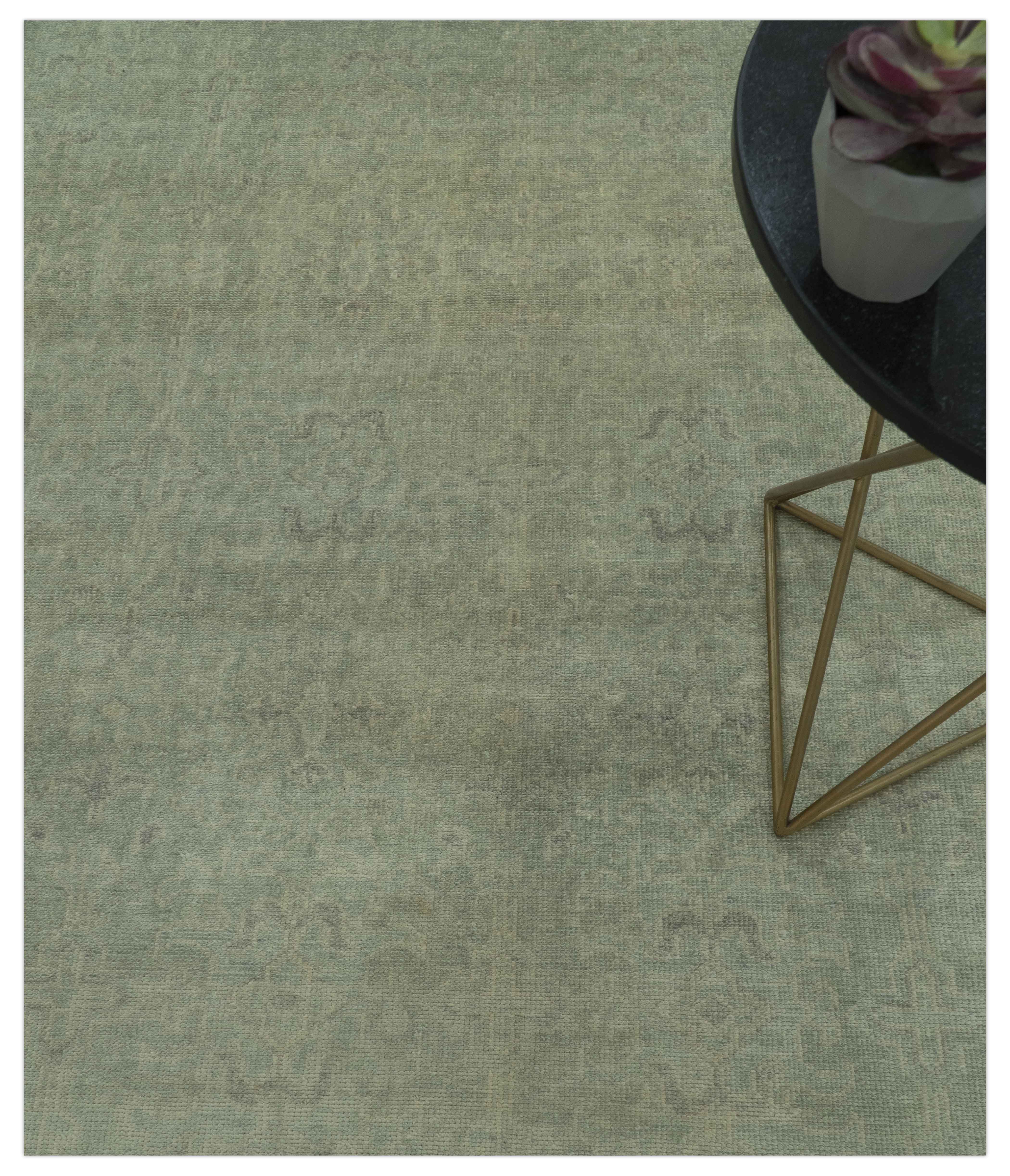Traditional Turkish Fine Blue And Beige 9.7x12 Hand Knotted Wool Rug - Image 3