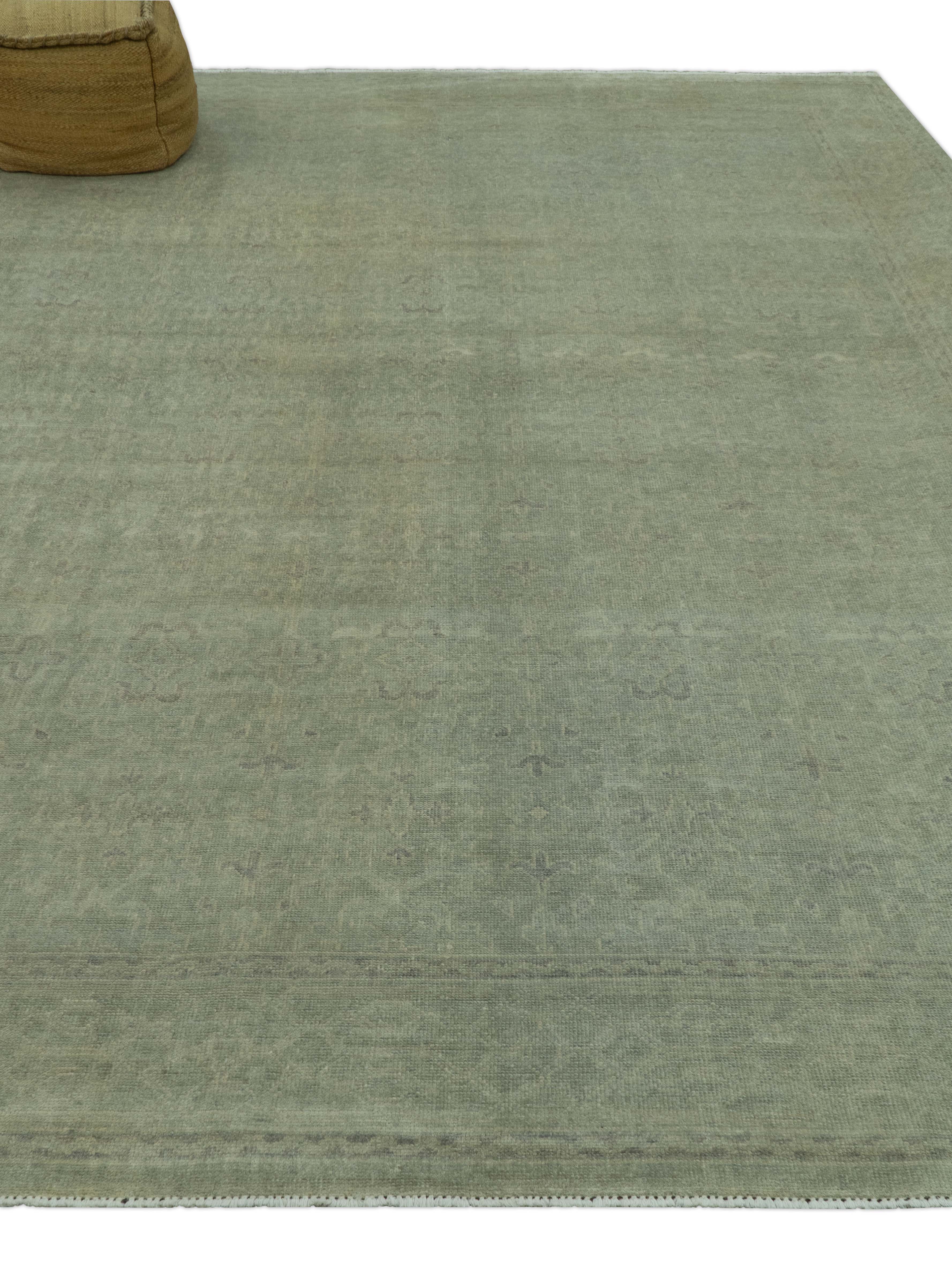 Traditional Turkish Fine Blue And Beige 9.7x12 Hand Knotted Wool Rug - Image 4