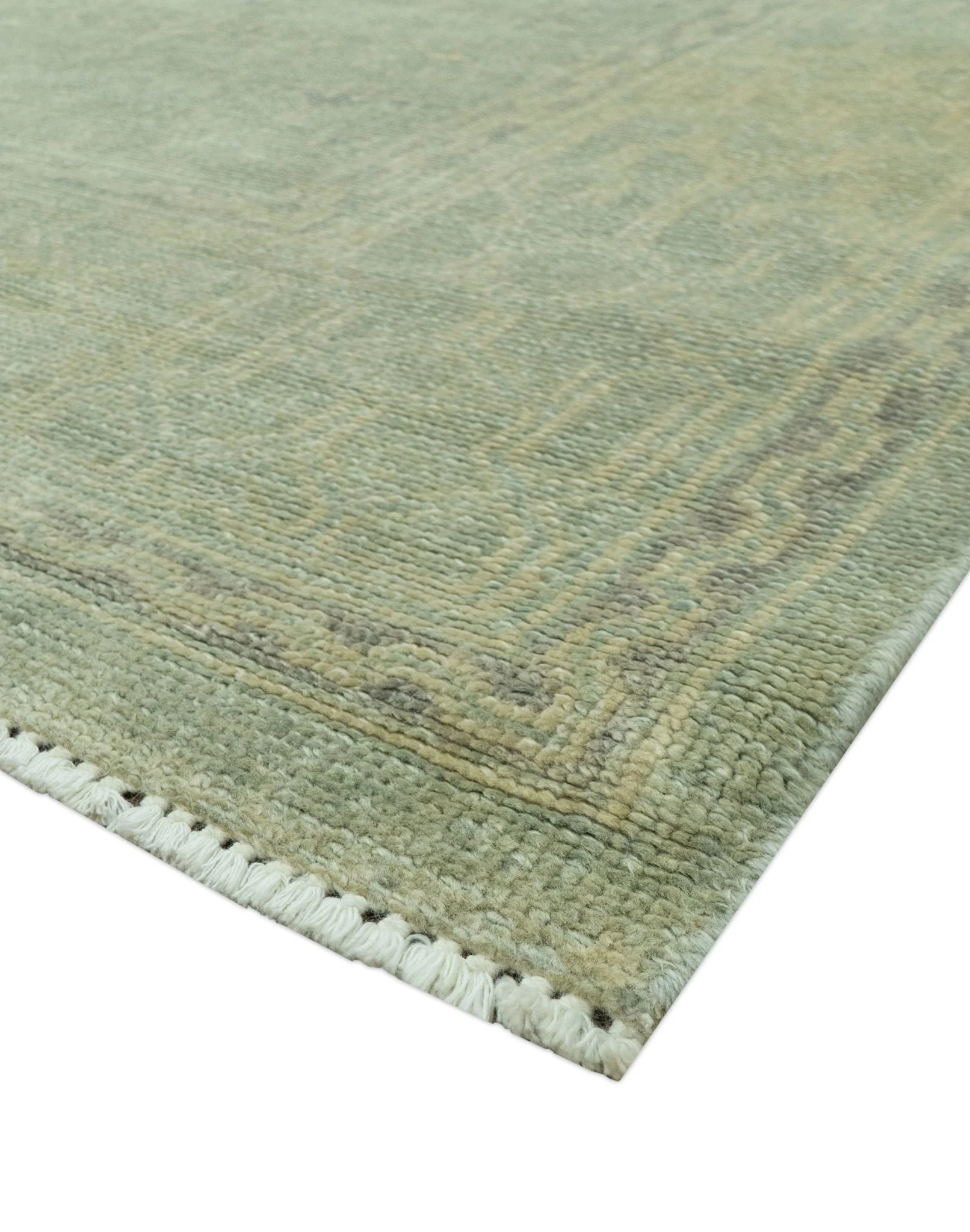 Traditional Turkish Fine Blue And Beige 9.7x12 Hand Knotted Wool Rug - Image 9