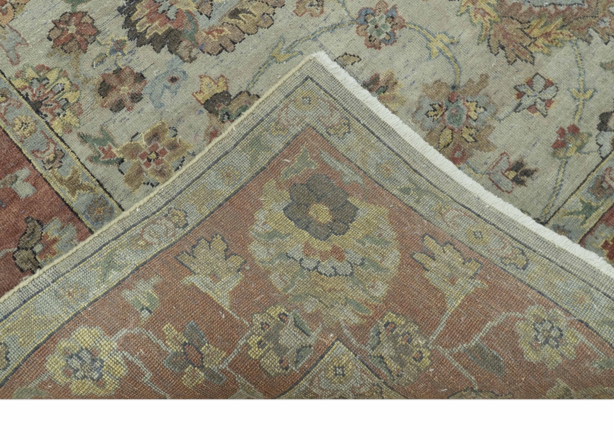 Traditional Turkish Design Beige and Rust 6x8.6 Hand Knotted Wool Area Rug - Image 5