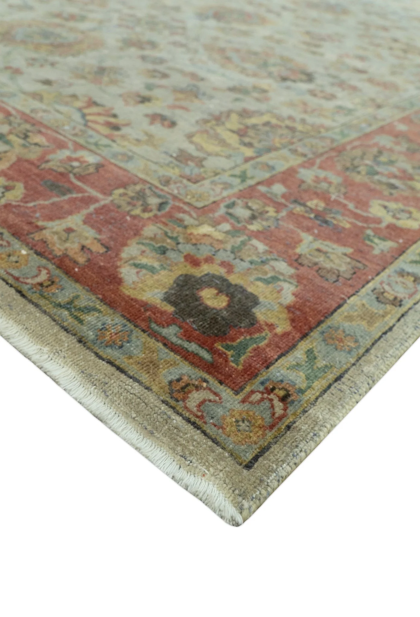 Traditional Turkish Design Beige and Rust 6x8.6 Hand Knotted Wool Area Rug - Image 8