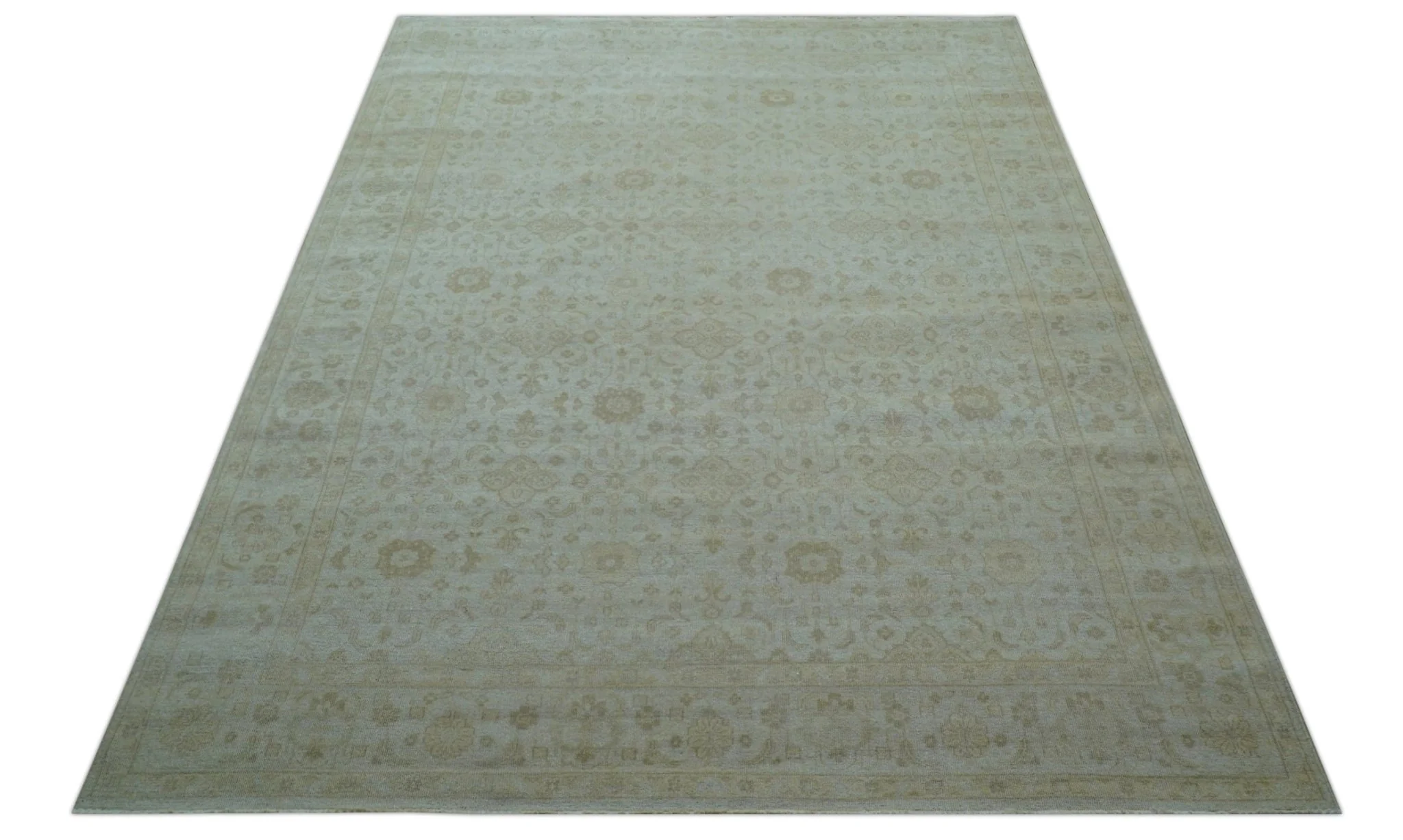 Traditional Turkish Design Beige Hand Knotted 9x12 Wool Area Rug - Image 12
