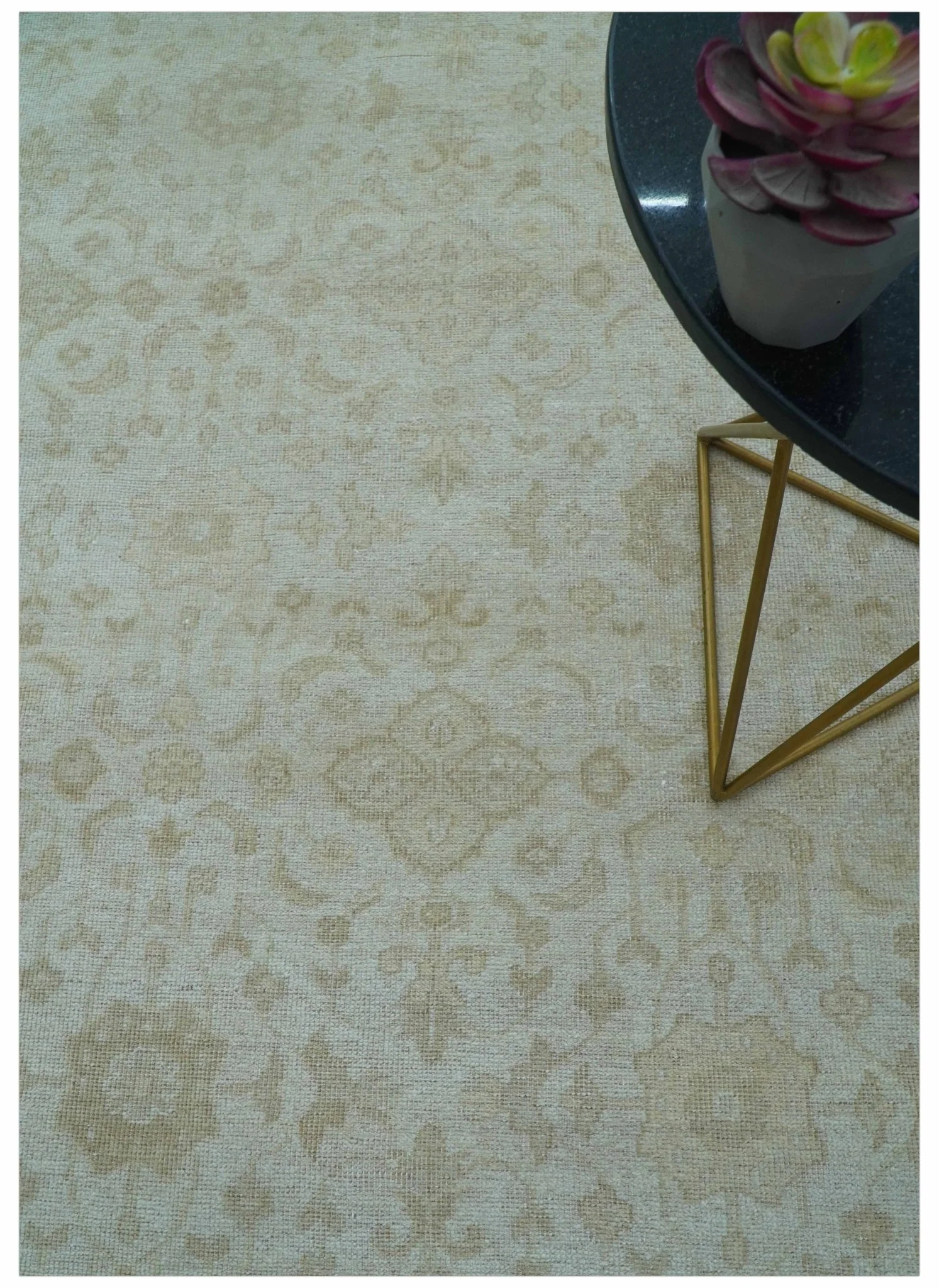 Traditional Turkish Design Beige Hand Knotted 9x12 Wool Area Rug - Image 3