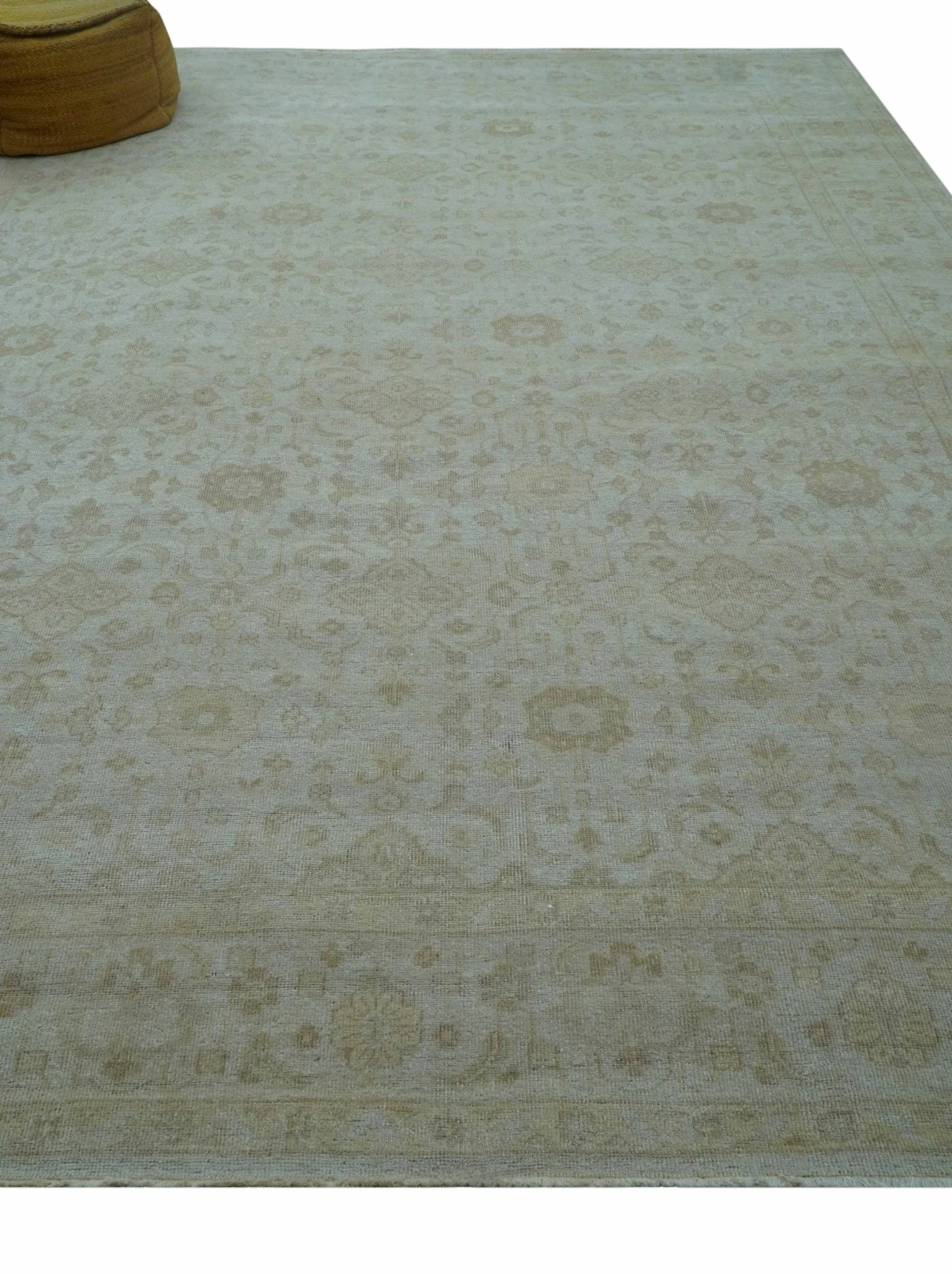 Traditional Turkish Design Beige Hand Knotted 9x12 Wool Area Rug - Image 5