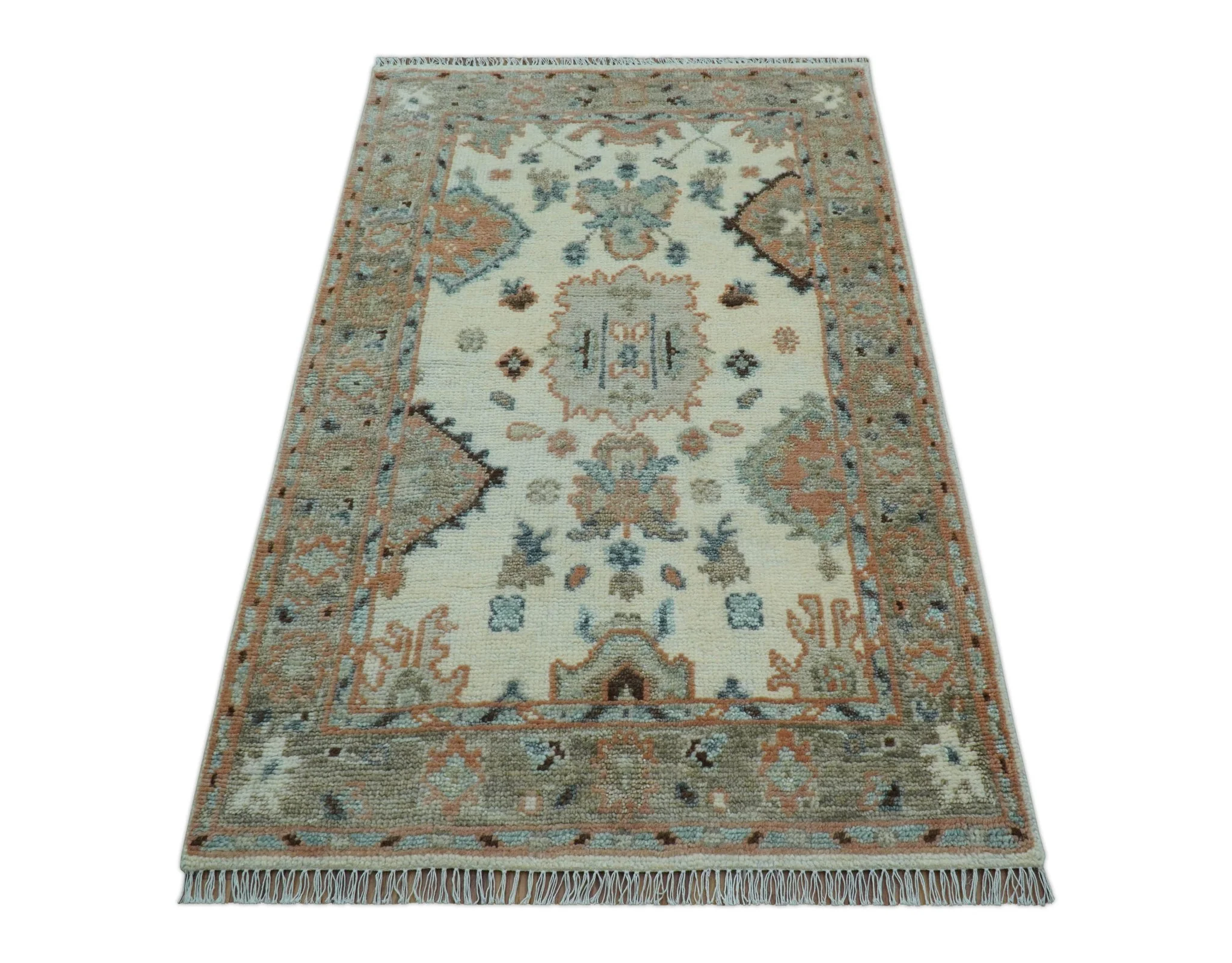 Traditional Turkish Design Beige 4x6 Hand knotted Wool Area Rug - Image 11