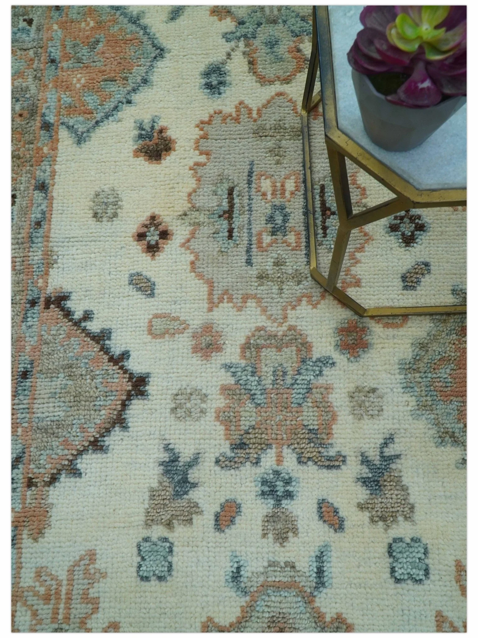 Traditional Turkish Design Beige 4x6 Hand knotted Wool Area Rug - Image 4