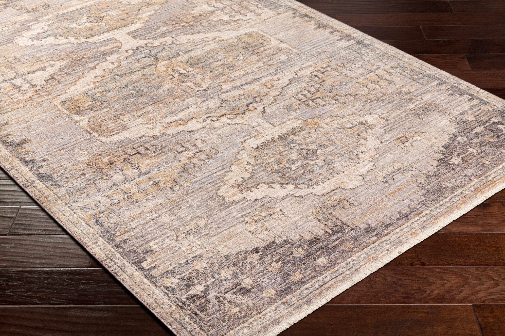 Traditional Turkish Design Beige Machine Woven Rug - Image 3