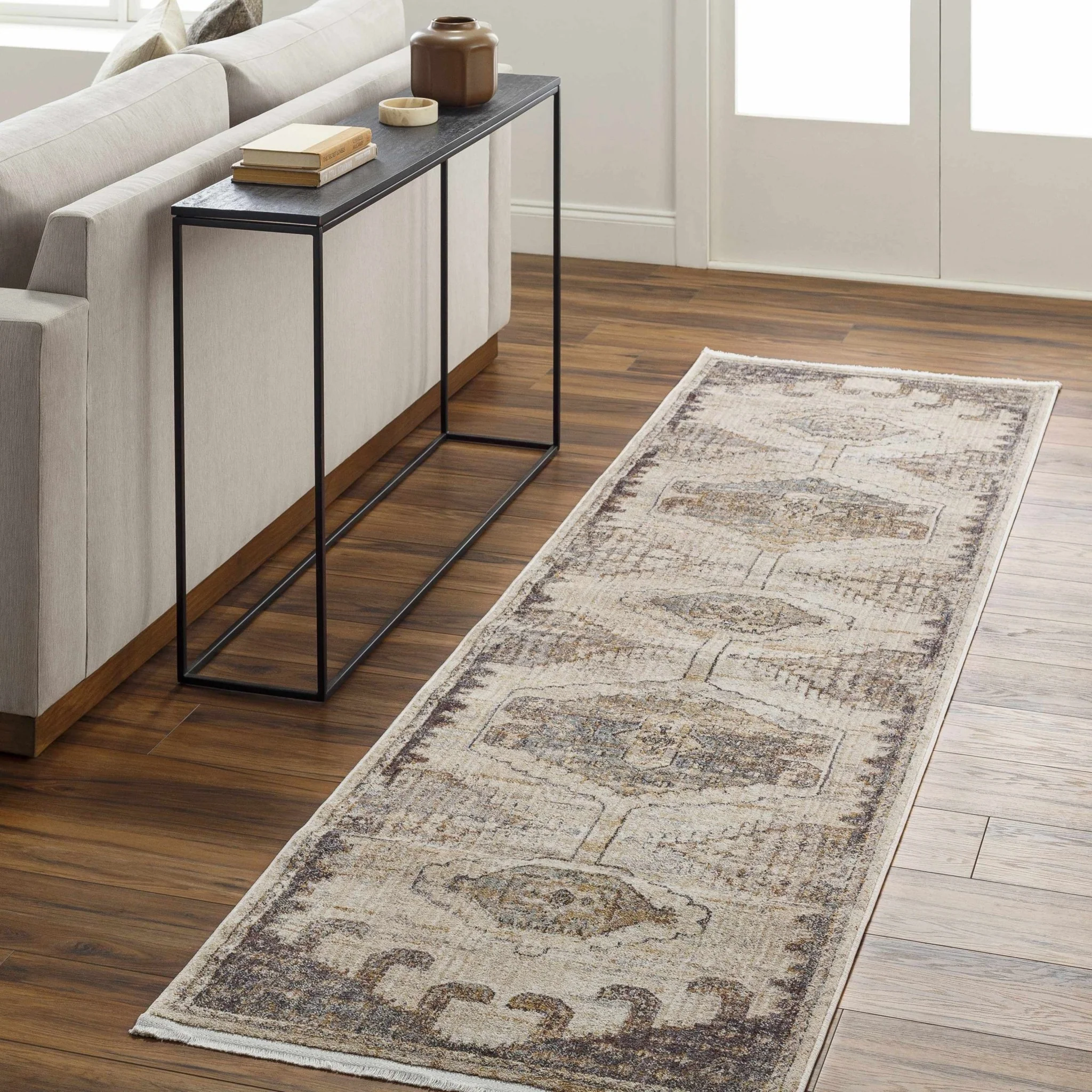 Traditional Turkish Design Beige Machine Woven Rug - Image 9