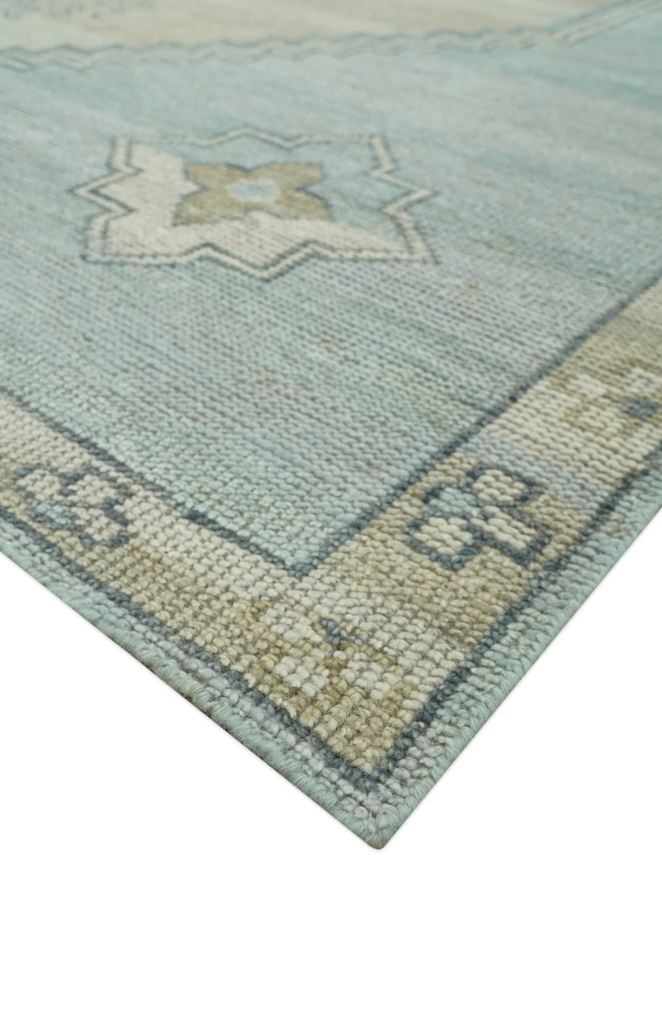 Traditional Medallion Design Blue and Beige Hand Knotted Wool Rug Custom Made - Image 4