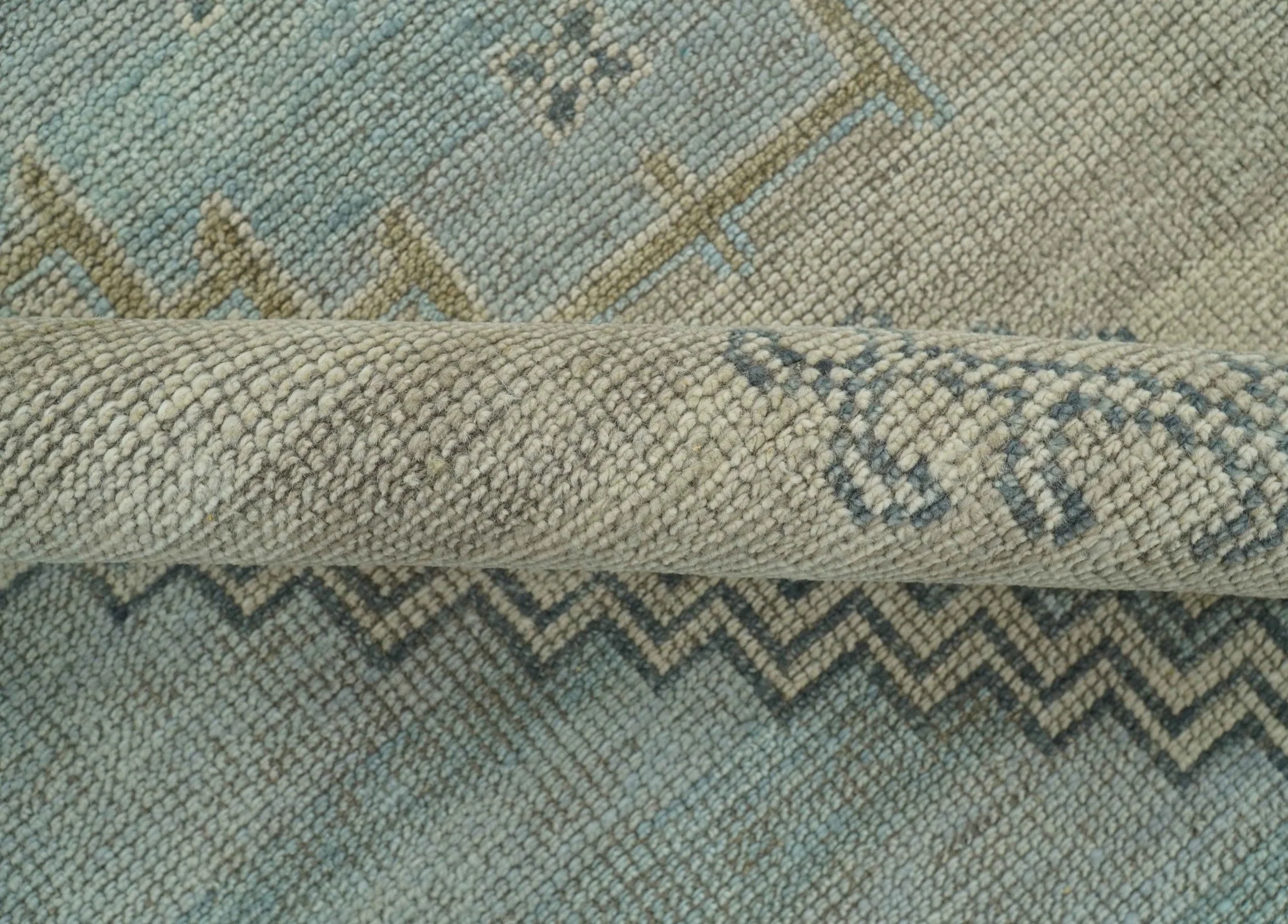 Traditional Medallion Design Blue and Beige Hand Knotted Wool Rug Custom Made - Image 7