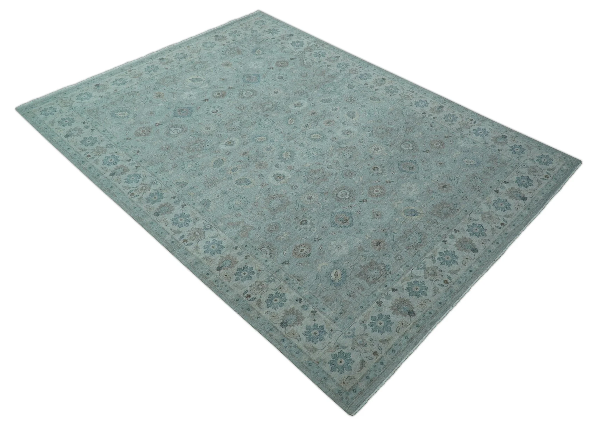 Traditional Turkish Design Blue And Beige 10x14 Hand Knotted Wool Area Rug - Image 11