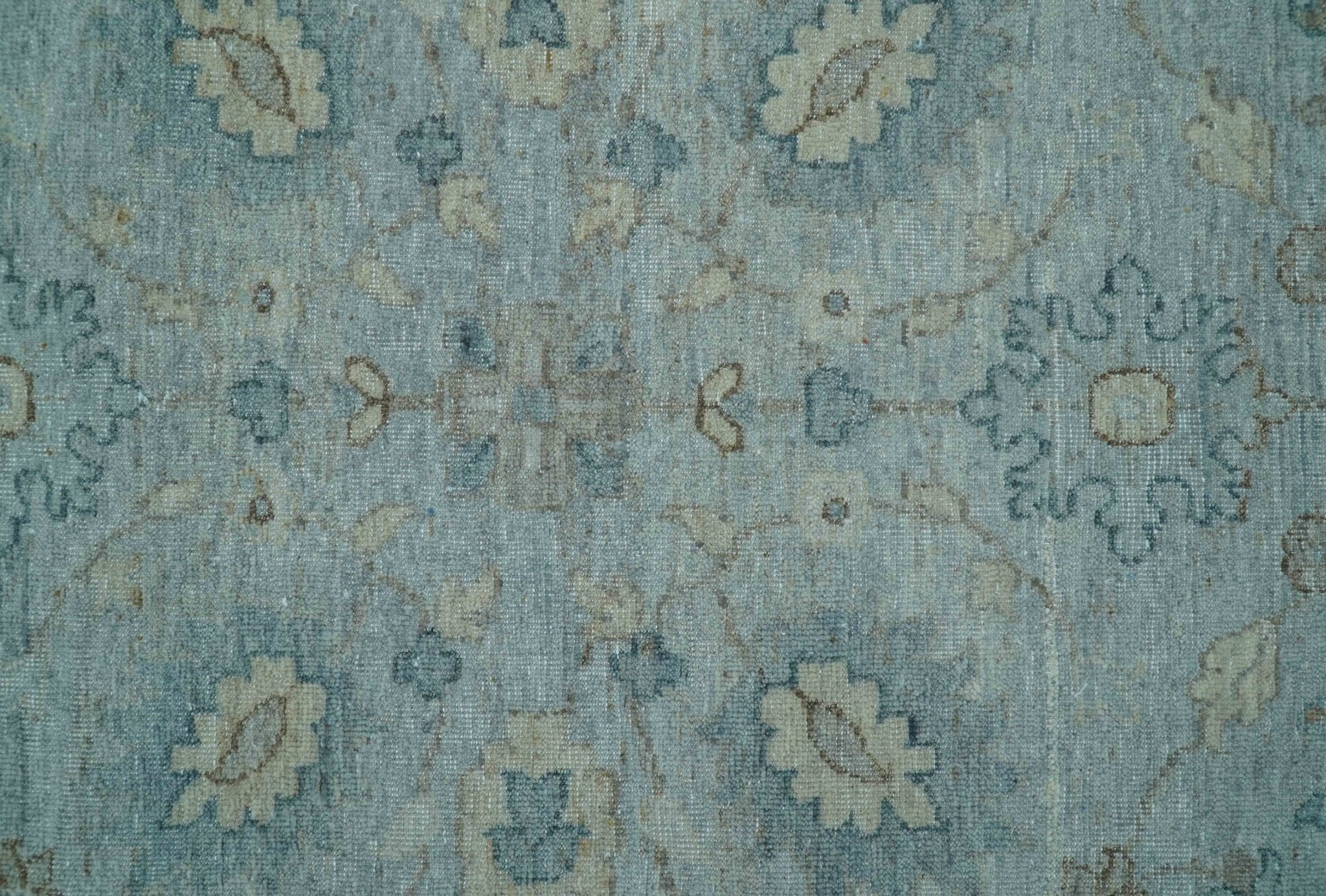 Traditional Turkish Design Blue And Beige 10x14 Hand Knotted Wool Area Rug - Image 4