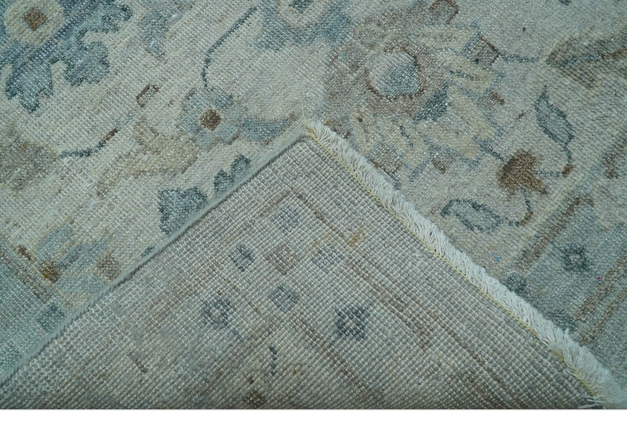 Traditional Turkish Design Blue And Beige 10x14 Hand Knotted Wool Area Rug - Image 6