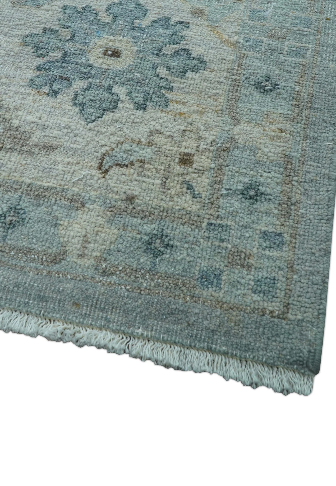 Traditional Turkish Design Blue And Beige 10x14 Hand Knotted Wool Area Rug - Image 8