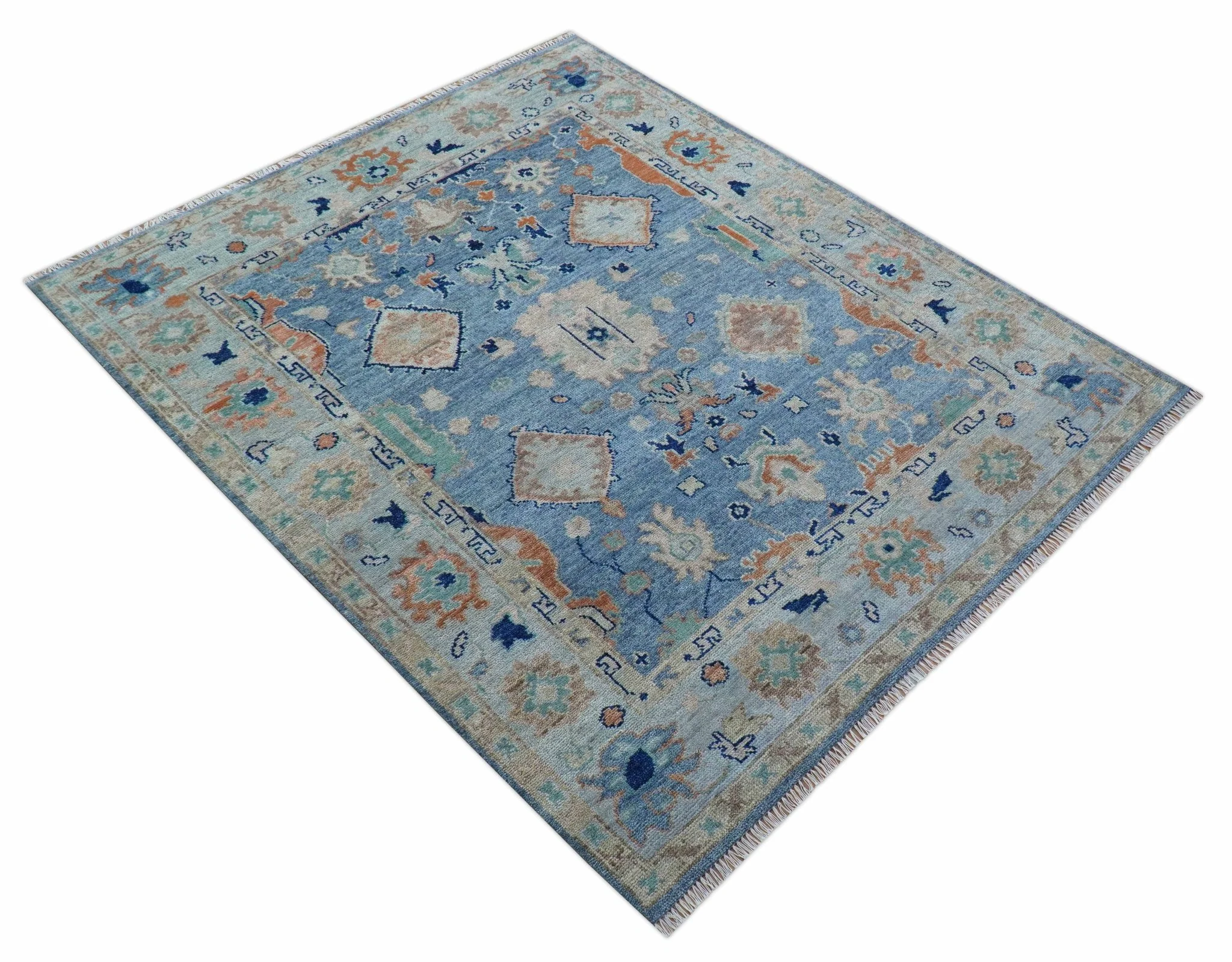 Traditional Turkish Design Blue And Beige 8x10 Hand knotted Wool Area Rug - Image 10