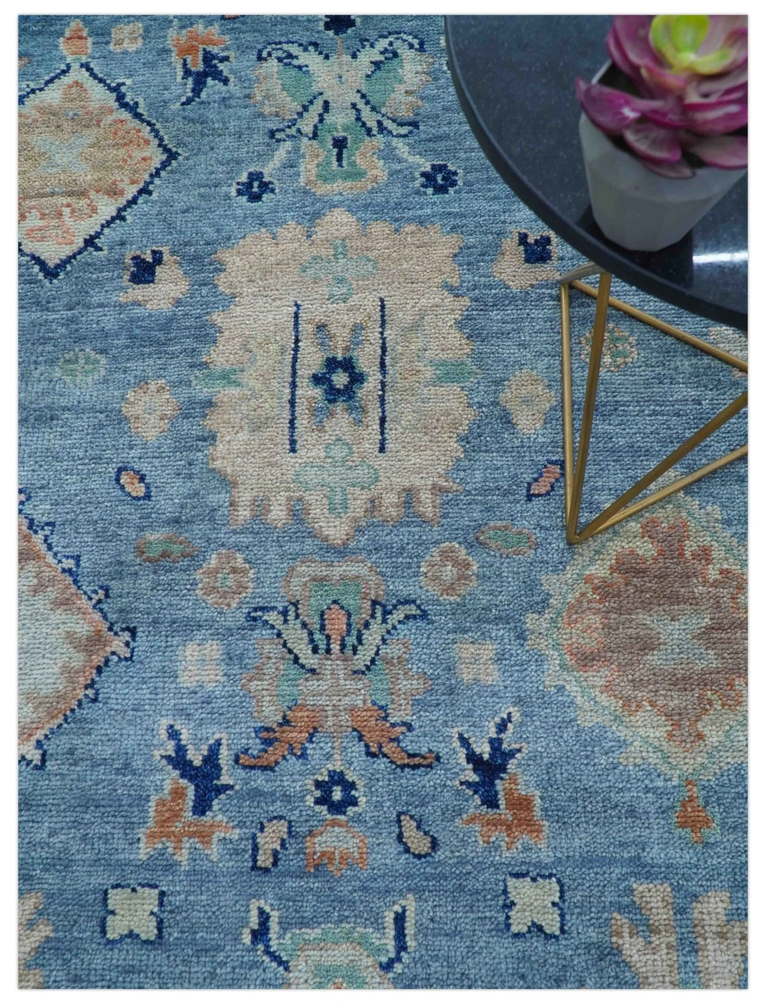 Traditional Turkish Design Blue And Beige 8x10 Hand knotted Wool Area Rug - Image 3