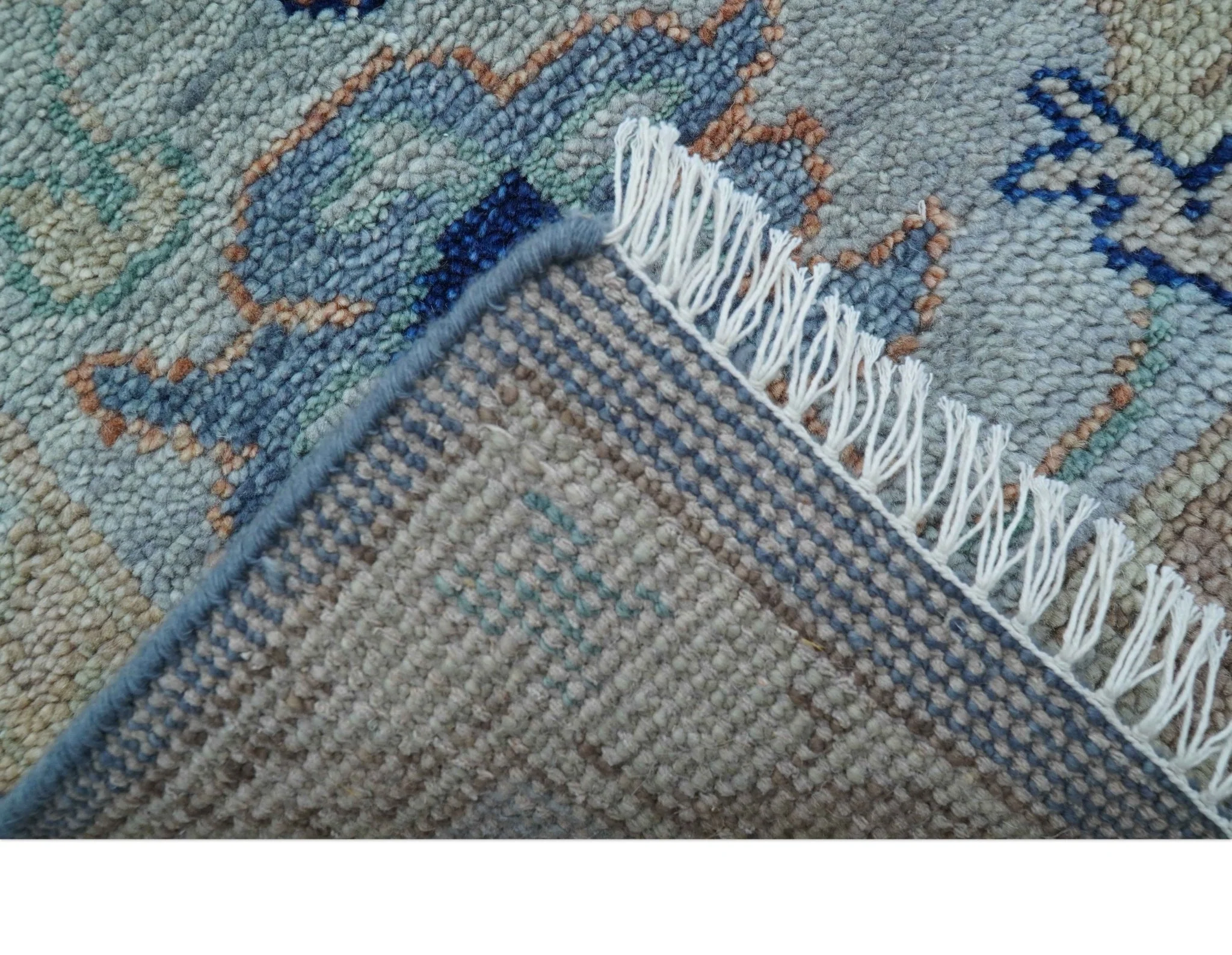 Traditional Turkish Design Blue And Beige 8x10 Hand knotted Wool Area Rug - Image 7