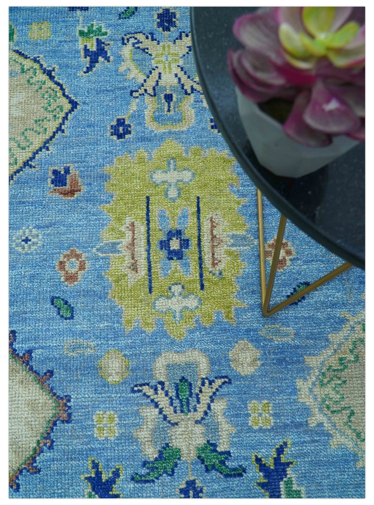 Traditional Turkish Design Blue And Ivory 8x10 Hand knotted Wool Rug - Image 3