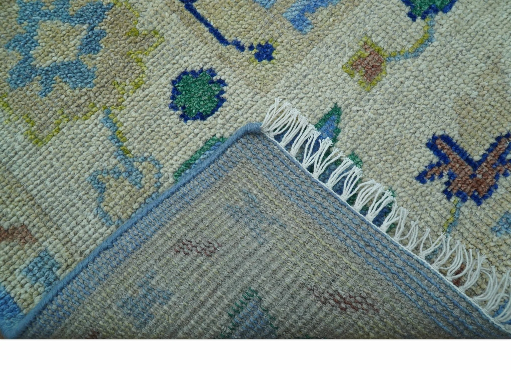 Traditional Turkish Design Blue And Ivory 8x10 Hand knotted Wool Rug - Image 4