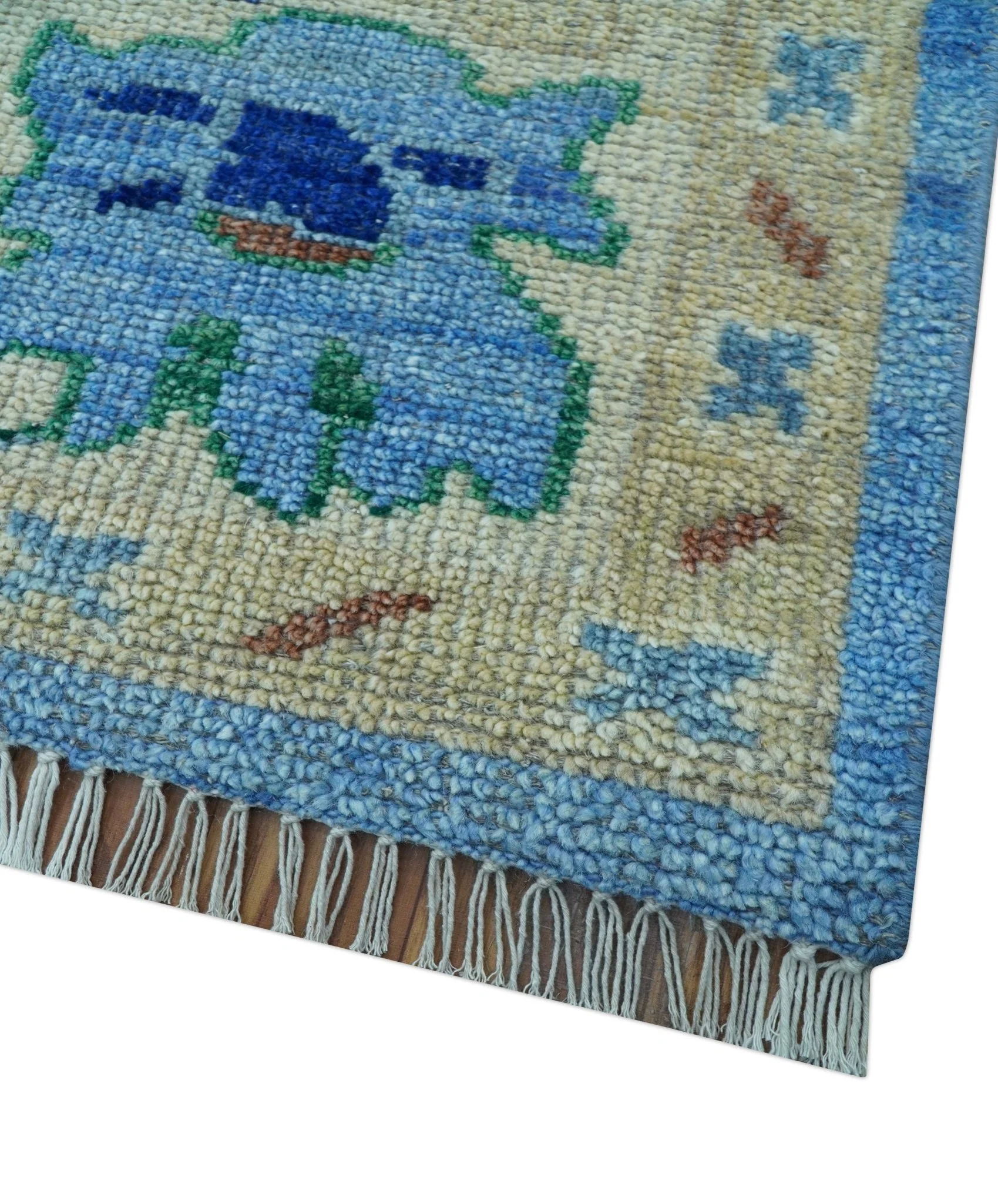 Traditional Turkish Design Blue And Ivory 8x10 Hand knotted Wool Rug - Image 5