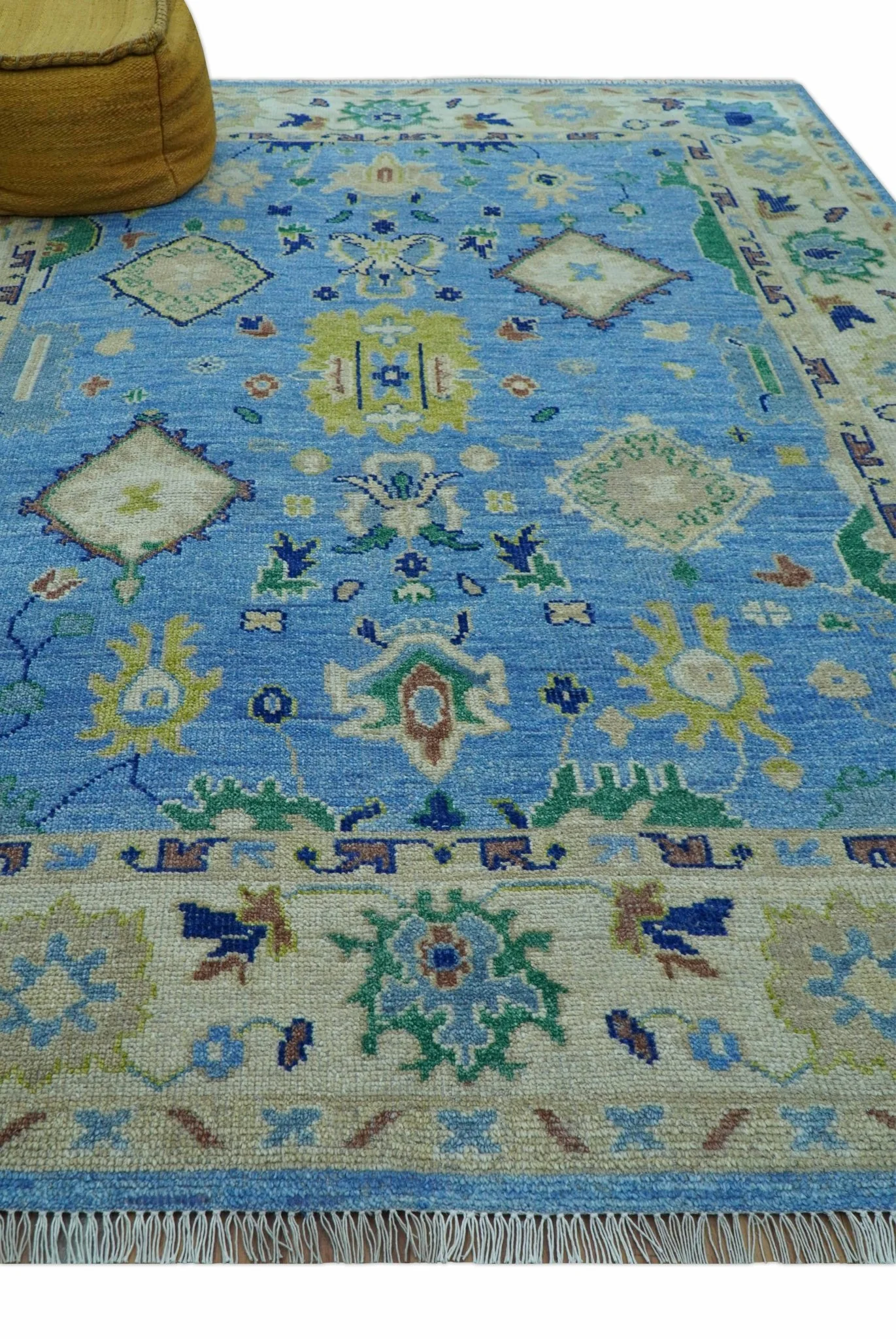Traditional Turkish Design Blue And Ivory 8x10 Hand knotted Wool Rug - Image 9