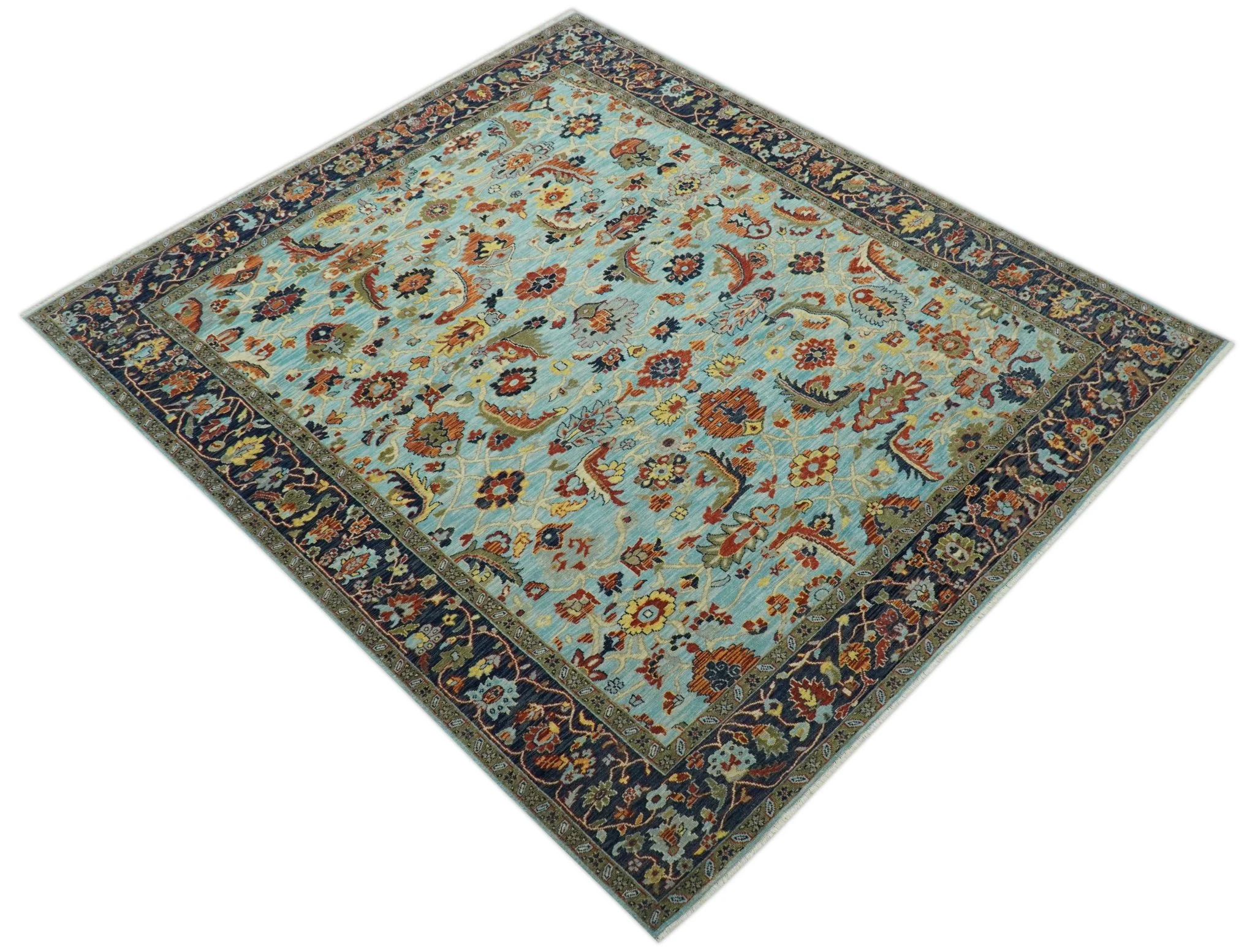 Traditional Turkish Knot Fine Blue And Rust Hand knotted Wool Area Rug - Image 11