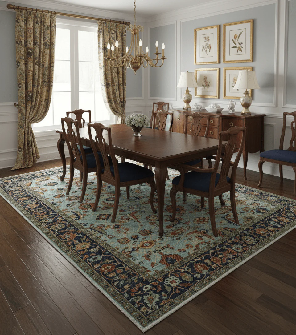 Traditional Turkish Knot Fine Blue And Rust Hand knotted Wool Area Rug - Image 2